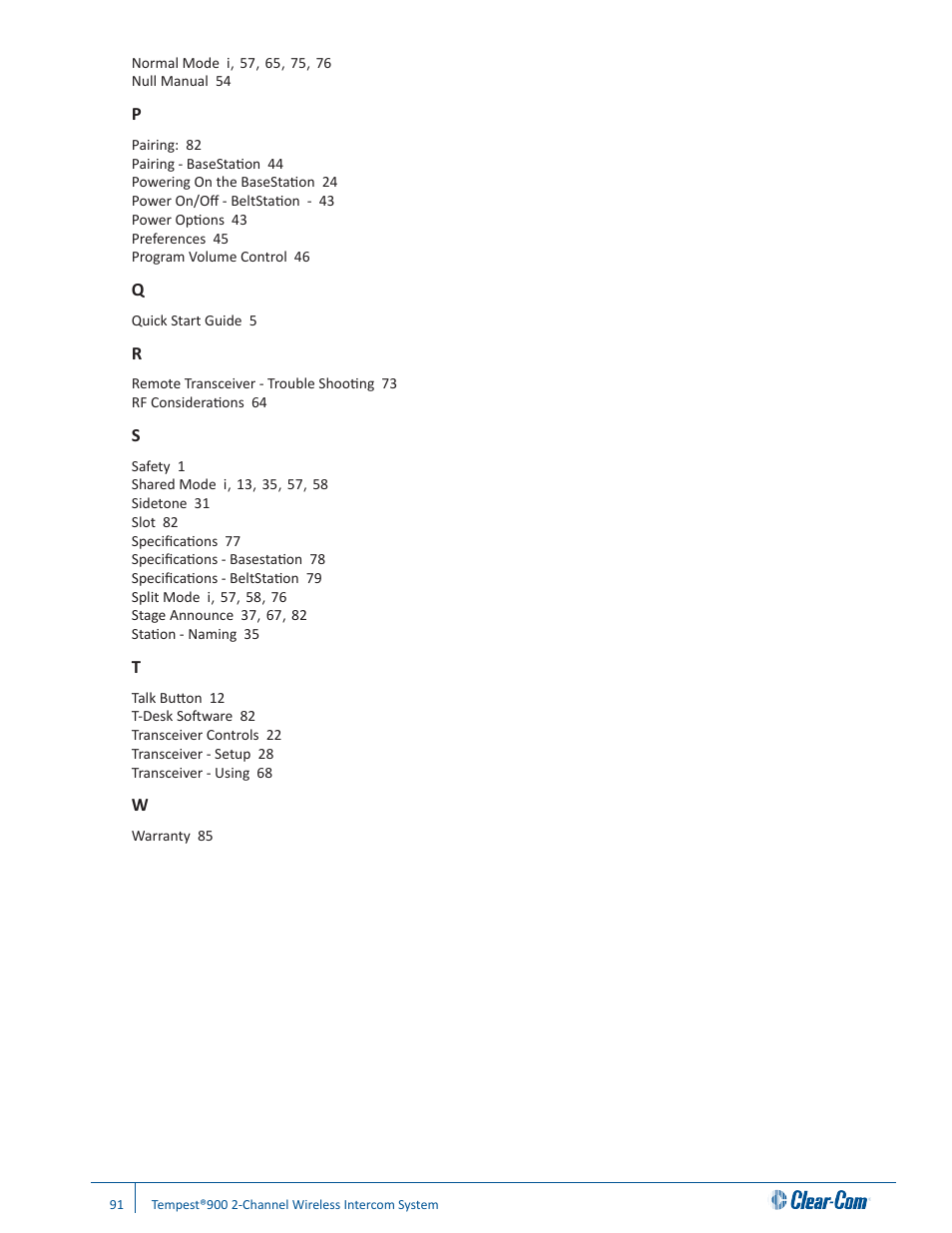 Clear-Com Tempest900 User Manual | Page 97 / 100