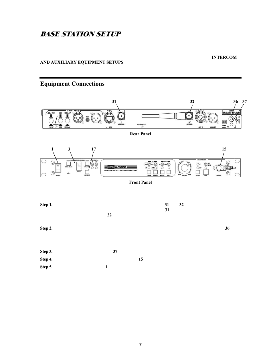 Base station setup, Equipment connections | Clear-Com BS200 User Manual | Page 12 / 40