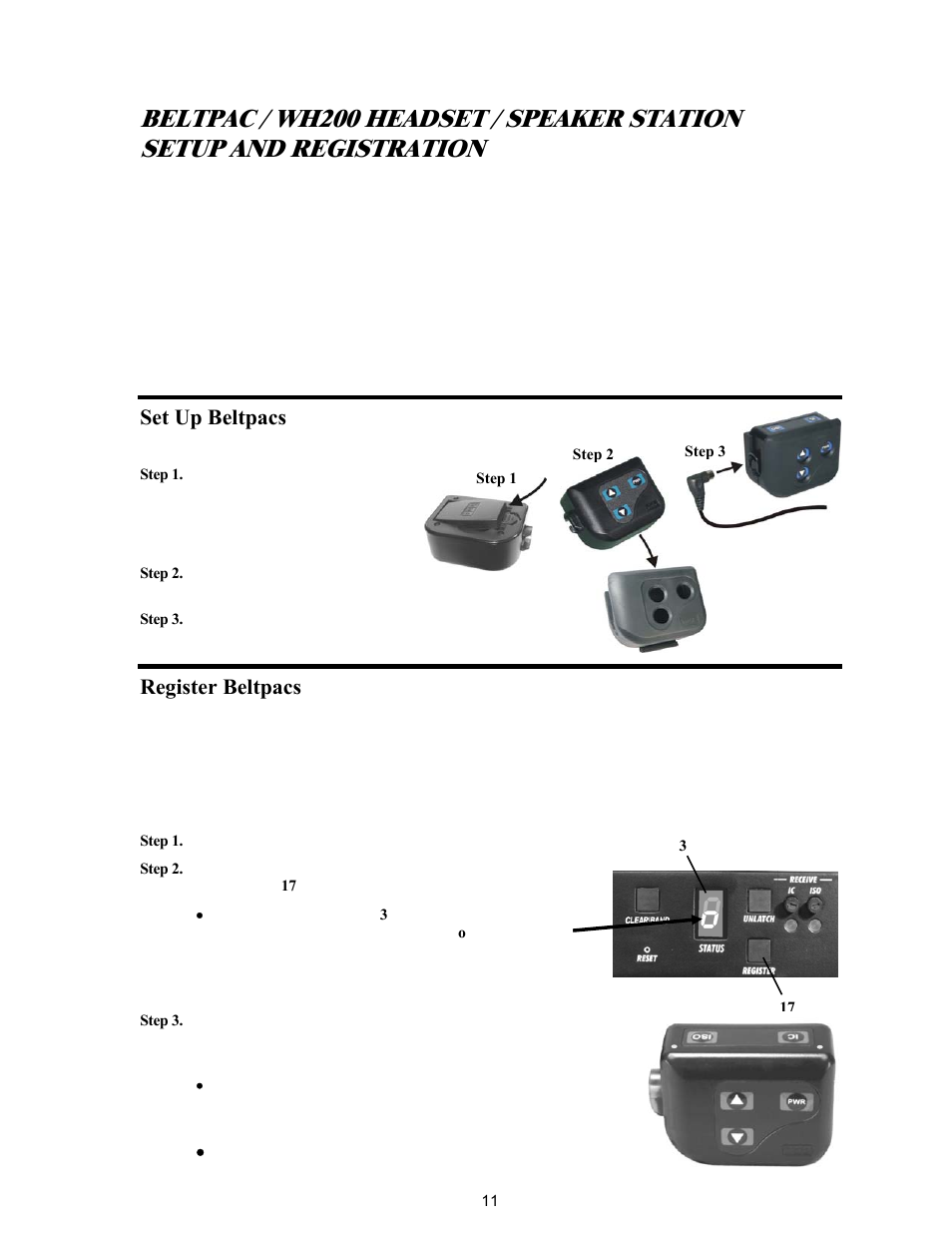 Set up beltpacs, Register beltpacs | Clear-Com BS200 User Manual | Page 16 / 40