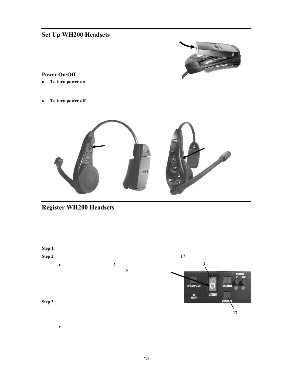 Set up wh200 headsets, Register wh200 headsets | Clear-Com BS200 User Manual | Page 18 / 40