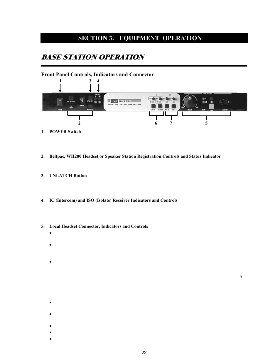 Equipment operation, Base station operation, Section 3 | Clear-Com BS200 User Manual | Page 27 / 40