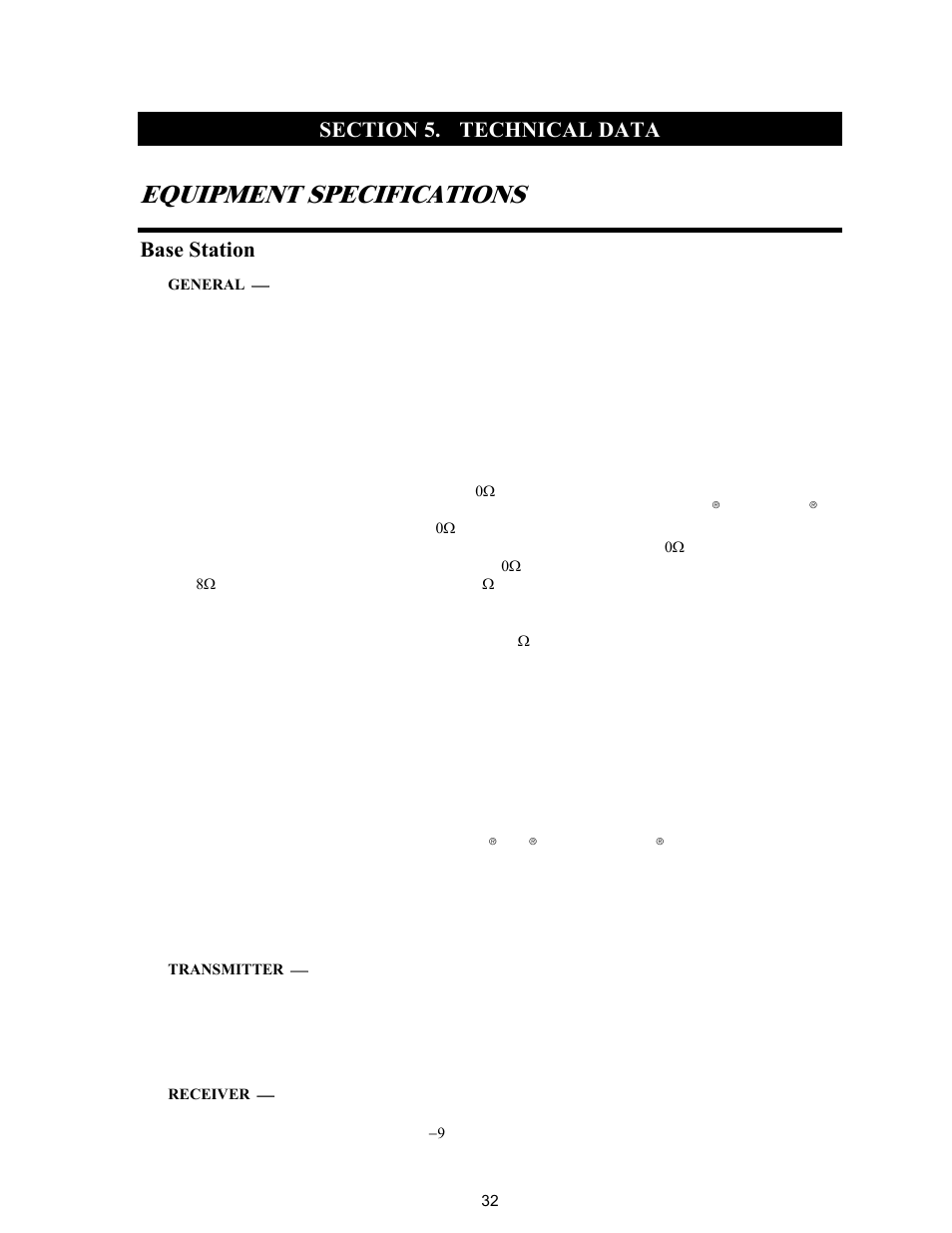 Technical data, Equipment specifications, Base station | Section 5 | Clear-Com BS200 User Manual | Page 37 / 40