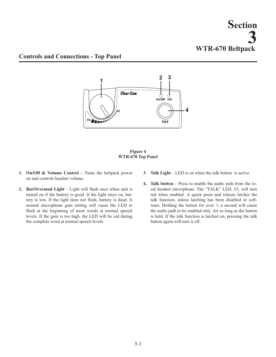 Ection, Wtr-670 beltpack | Clear-Com WTR-670 User Manual | Page 11 / 62
