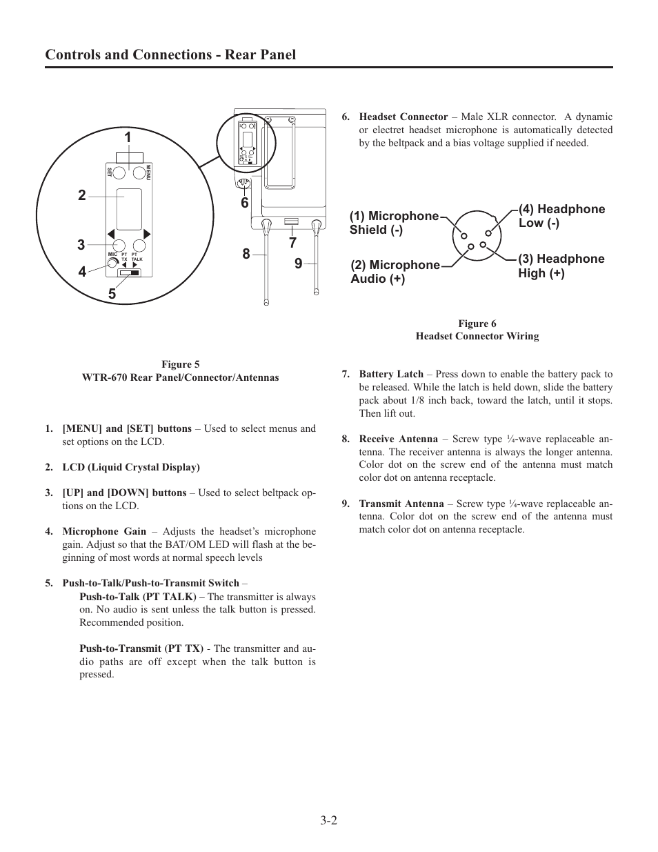 Controls and connections - rear panel | Clear-Com WTR-670 User Manual | Page 12 / 62