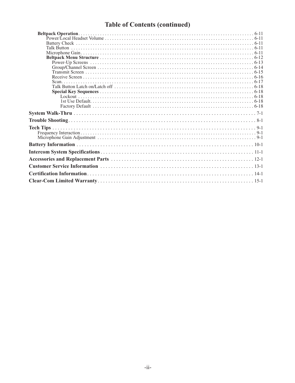 Table of contents (continued) | Clear-Com WTR-670 User Manual | Page 4 / 62