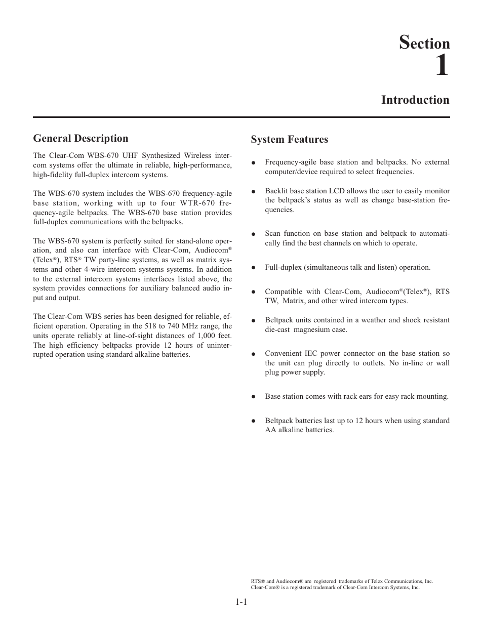 Ection, Introduction | Clear-Com WTR-670 User Manual | Page 5 / 62