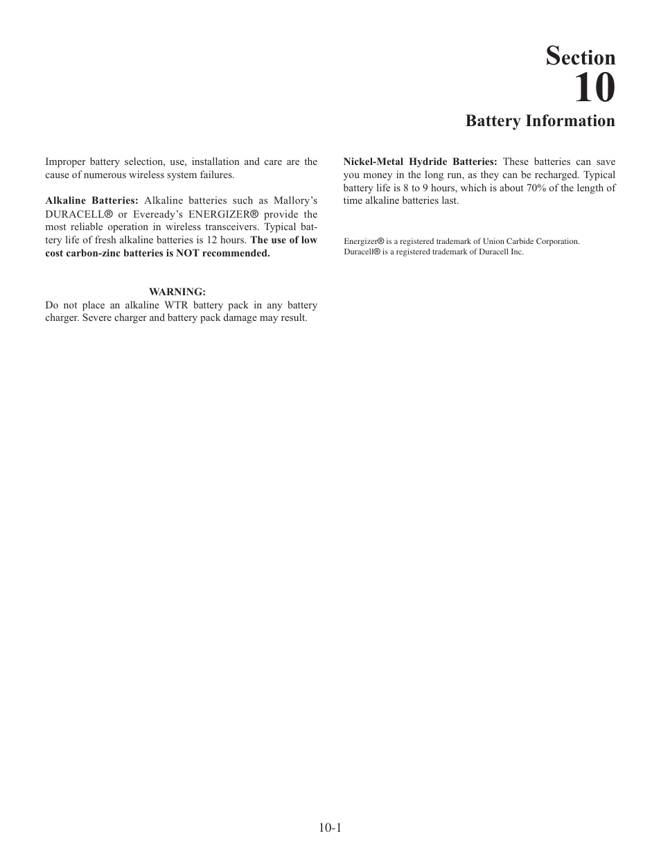 Ection, Battery information | Clear-Com WTR-670 User Manual | Page 50 / 62