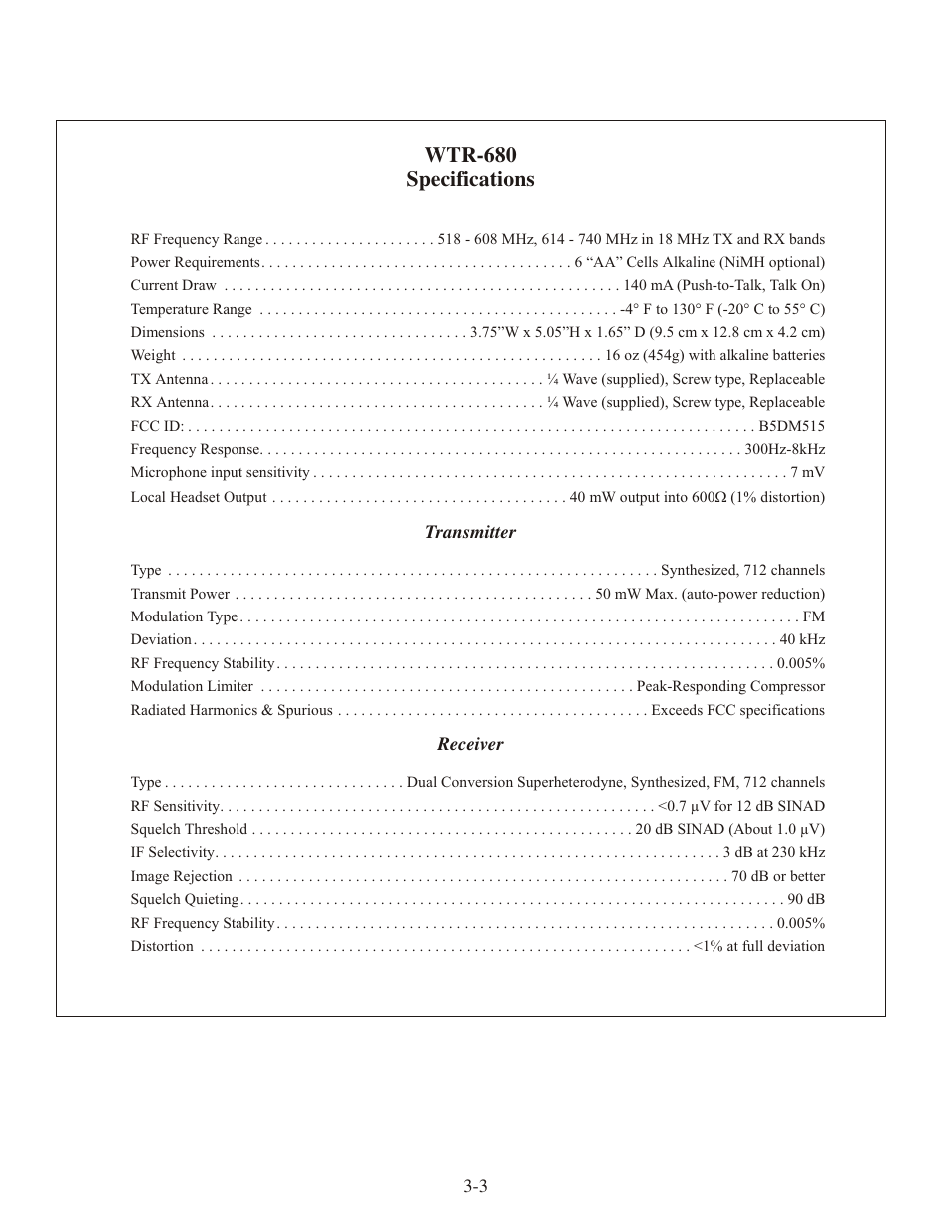 Wtr-680 spec i fi ca tions | Clear-Com WTR-680 User Manual | Page 13 / 86