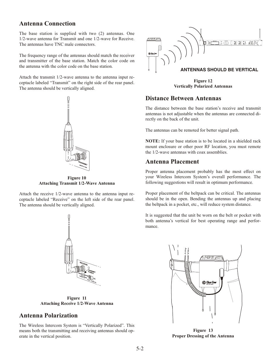 An tenna con nec tion, An tenna po lar iza tion, Dis tance be tween an tennas | An tenna place ment | Clear-Com WTR-680 User Manual | Page 20 / 86