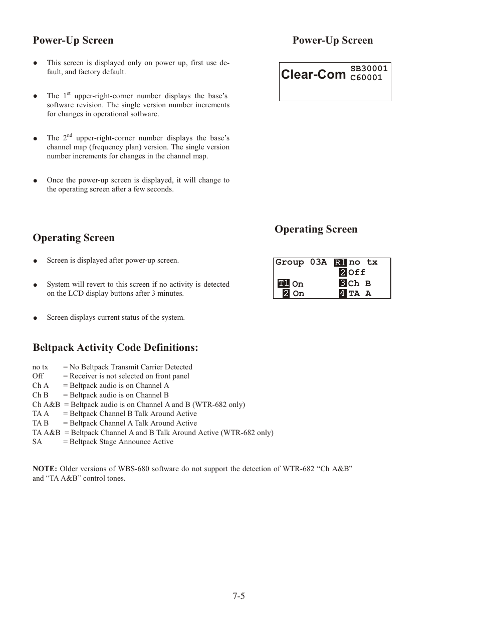 Clear-com, Operating screen | Clear-Com WTR-680 User Manual | Page 37 / 86