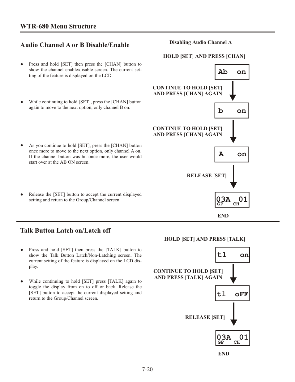 B on, Ab on a on, L on | L off | Clear-Com WTR-680 User Manual | Page 52 / 86