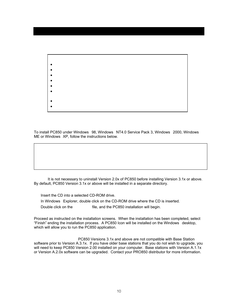 Section 2, Pc850 installation, Pc850 minimum requirements | Minimum requirements for use of pc850 software | Clear-Com BS850 (Last time buy) User Manual | Page 13 / 61