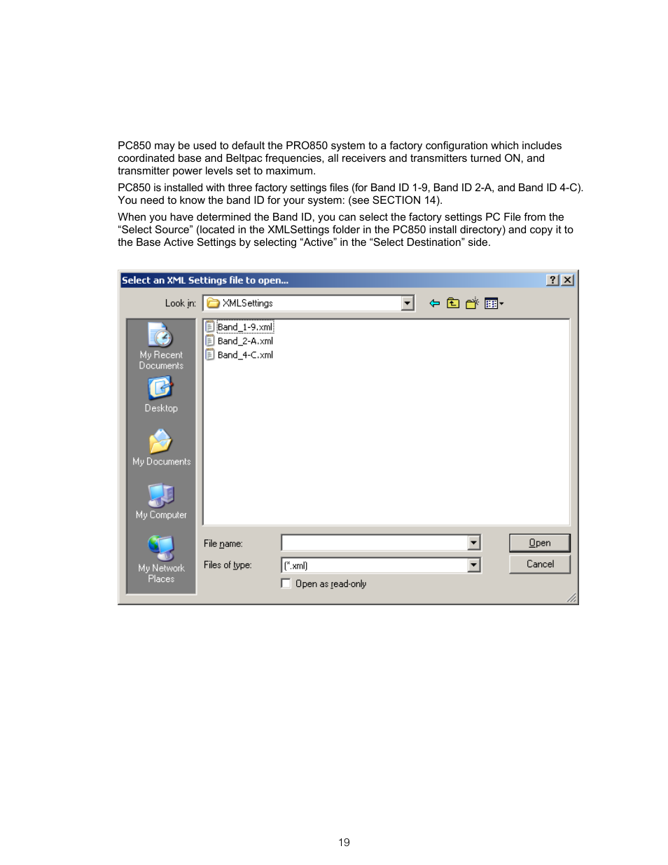 Pc850 factory settings files | Clear-Com BS850 (Last time buy) User Manual | Page 22 / 61