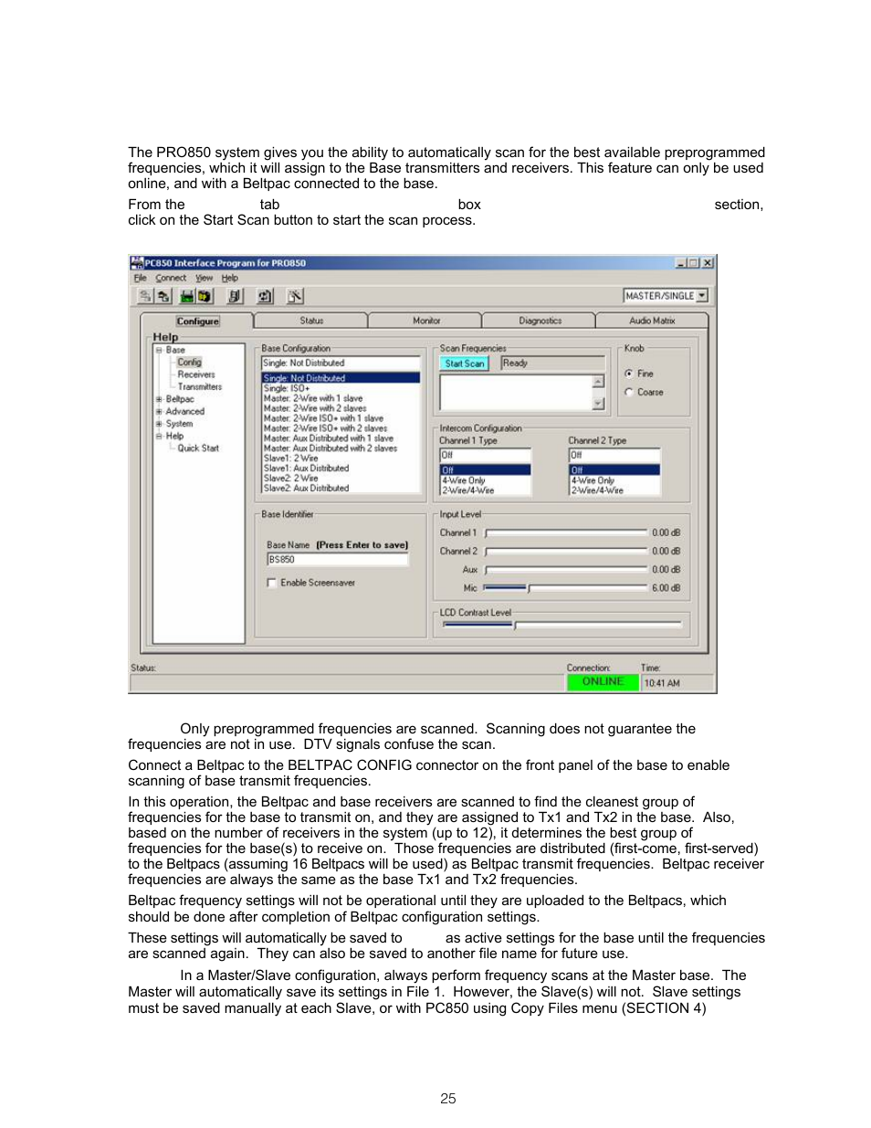 Base frequency scan | Clear-Com BS850 (Last time buy) User Manual | Page 28 / 61
