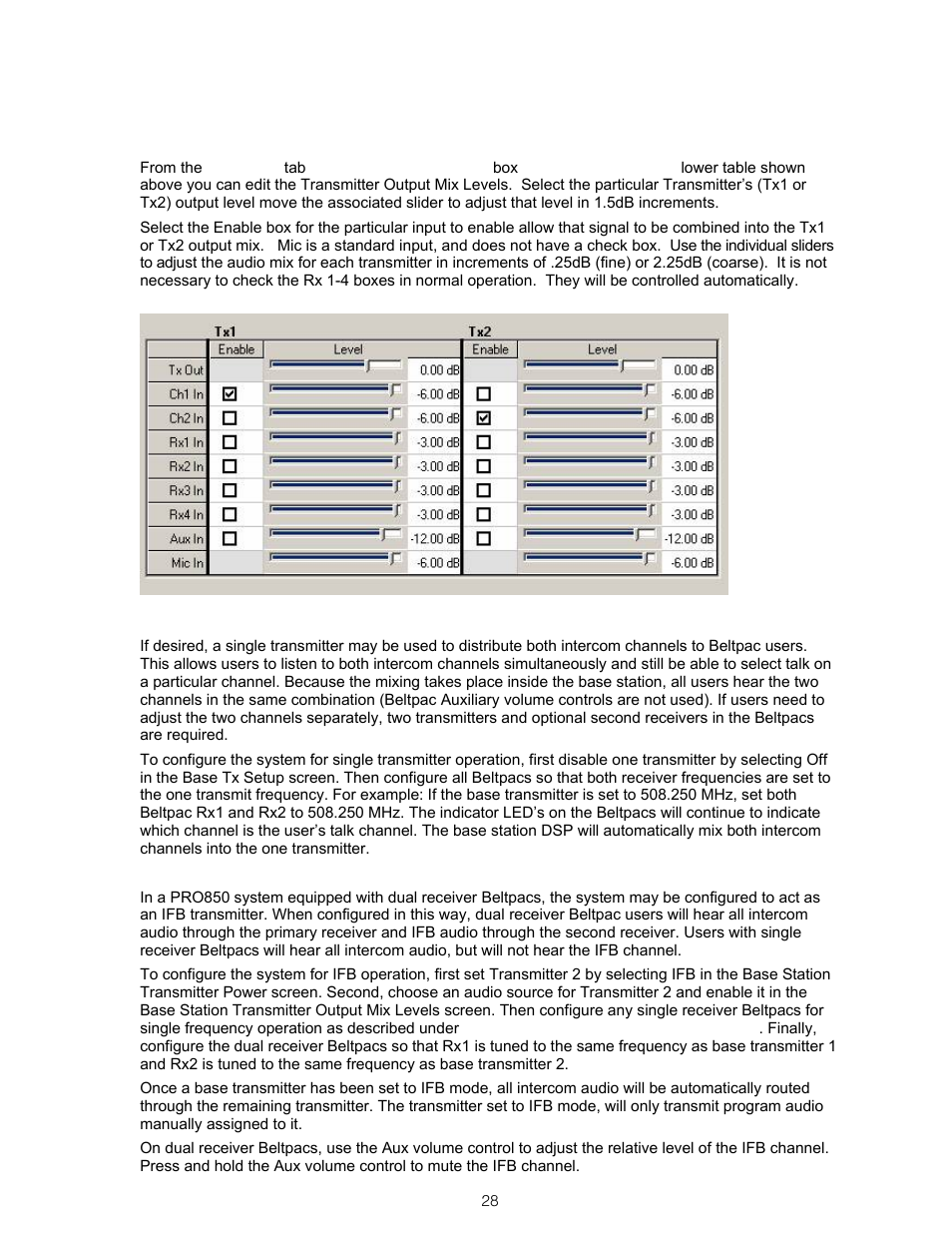 Base station transmitter output mix levels | Clear-Com BS850 (Last time buy) User Manual | Page 31 / 61