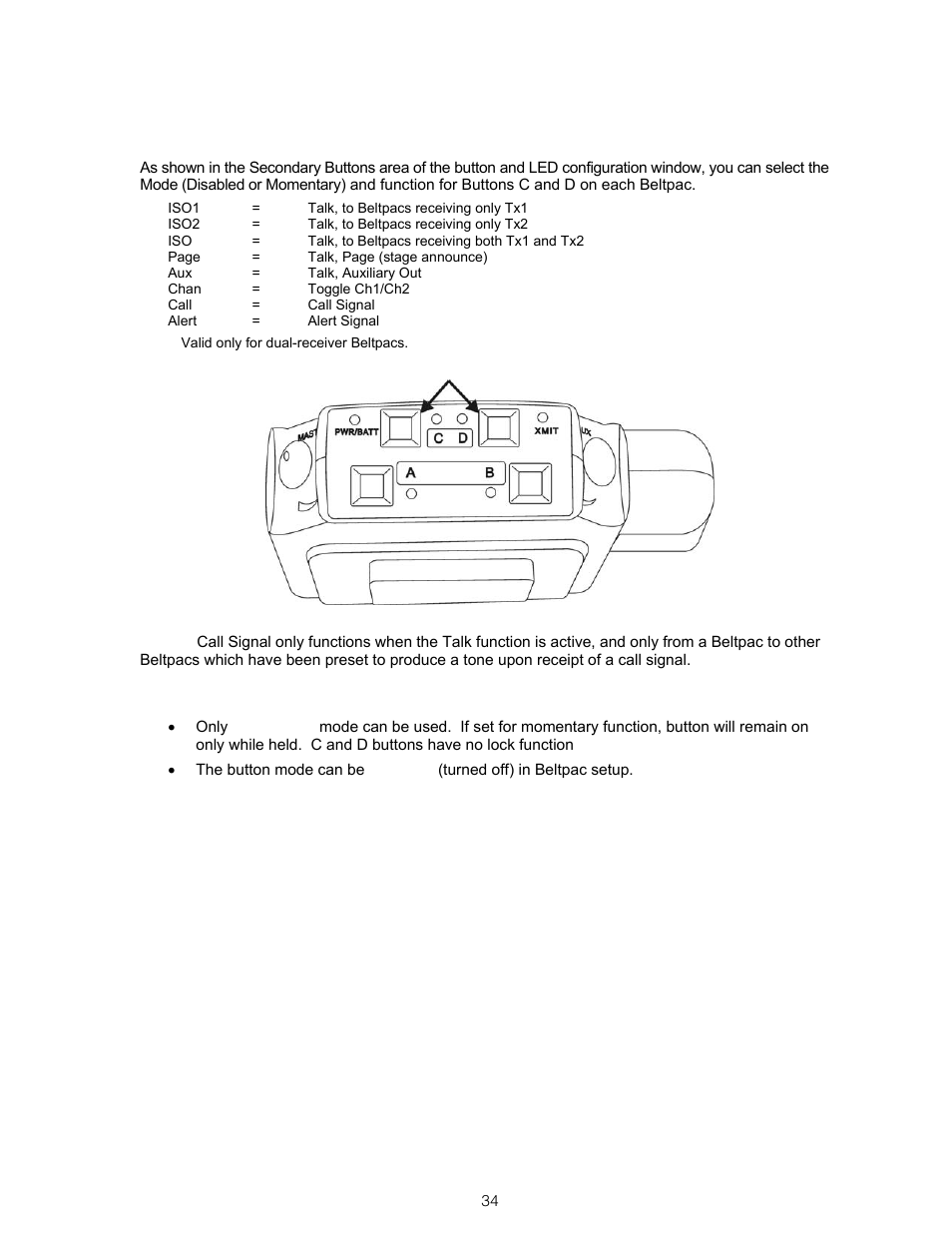 Beltpac buttons c and d setup | Clear-Com BS850 (Last time buy) User Manual | Page 37 / 61