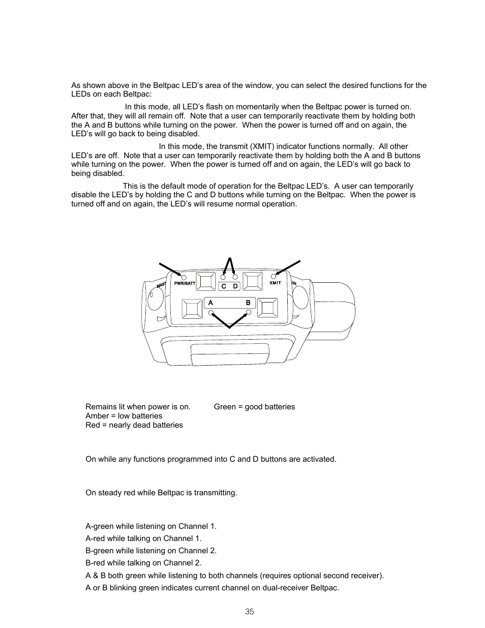 Beltpac led settings | Clear-Com BS850 (Last time buy) User Manual | Page 38 / 61