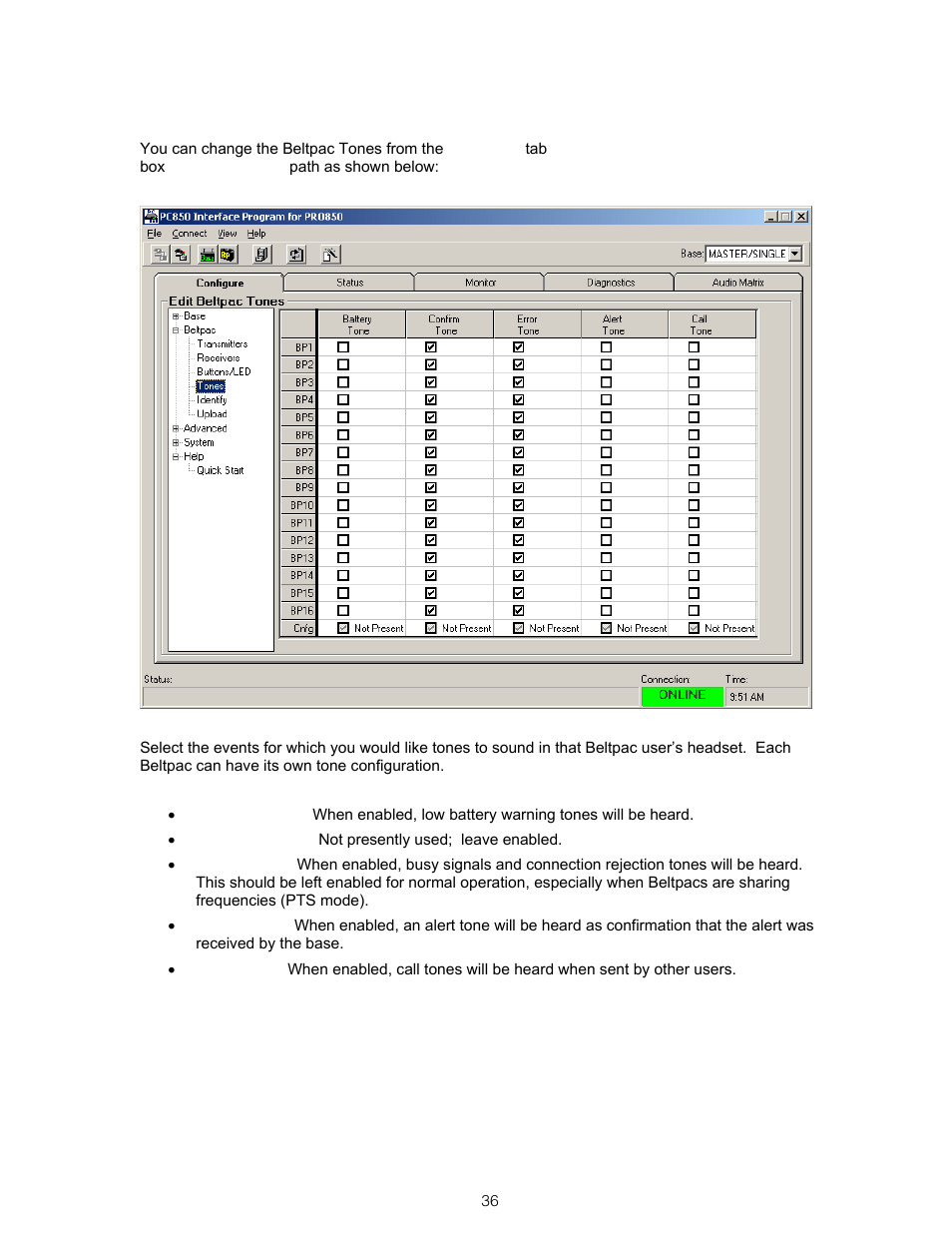 Beltpac tone settings | Clear-Com BS850 (Last time buy) User Manual | Page 39 / 61