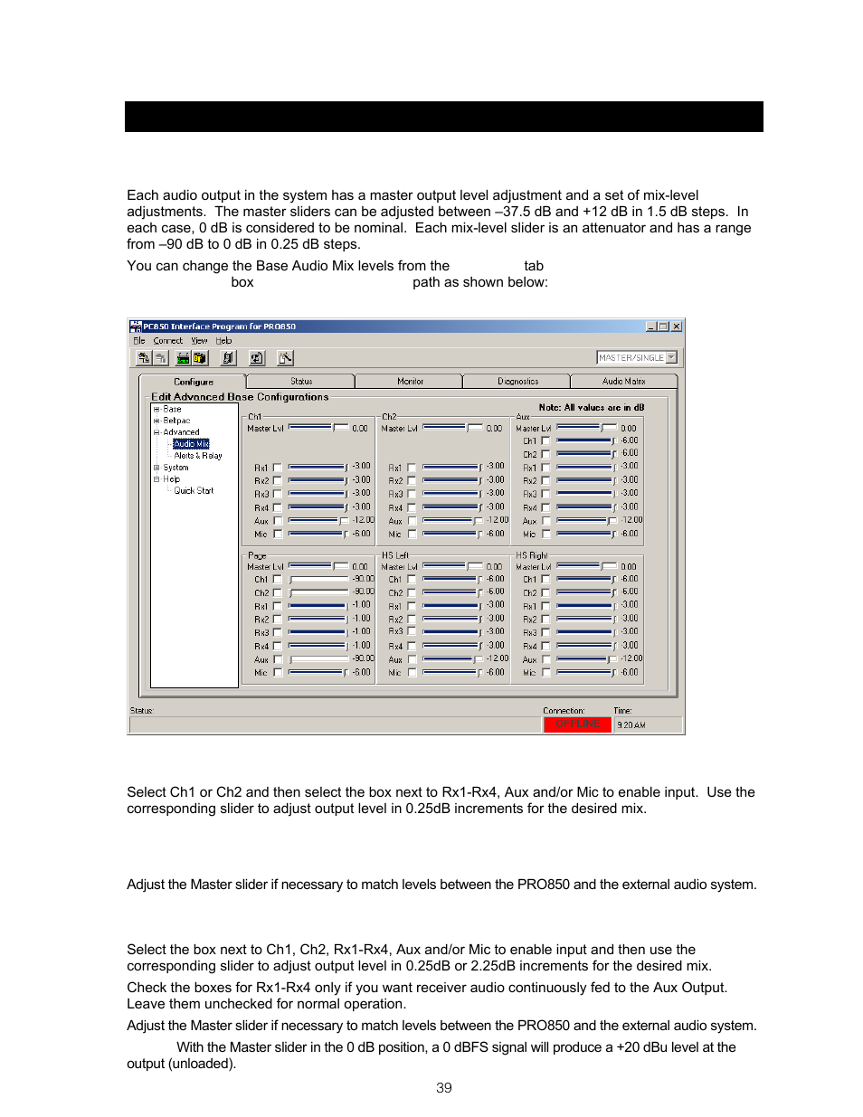 Section 7, Pc850 advanced configuration, Audio mix settings | Clear-Com BS850 (Last time buy) User Manual | Page 42 / 61