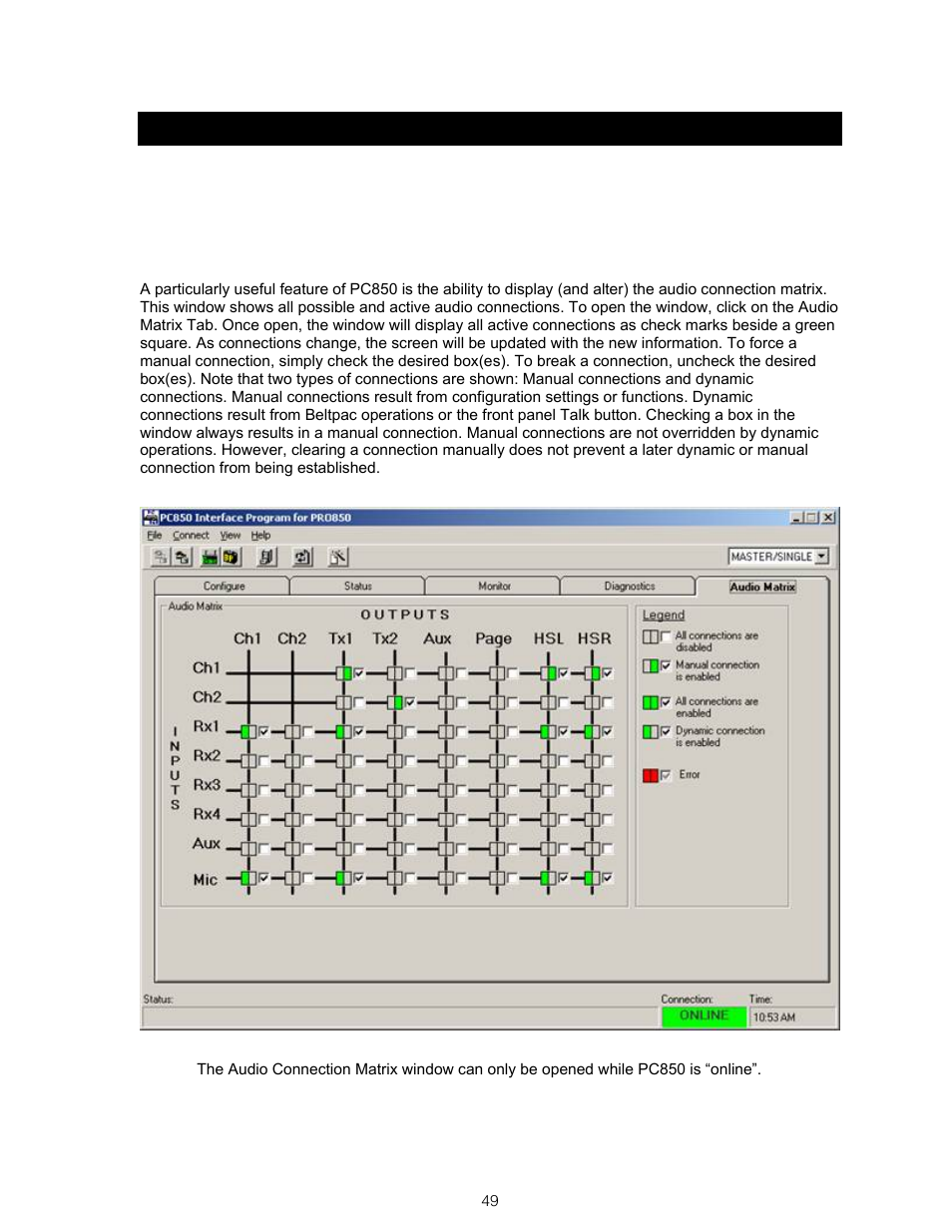 Section 12, Pc850 audio matrix, Pc850 audio connection matrix | Clear-Com BS850 (Last time buy) User Manual | Page 52 / 61