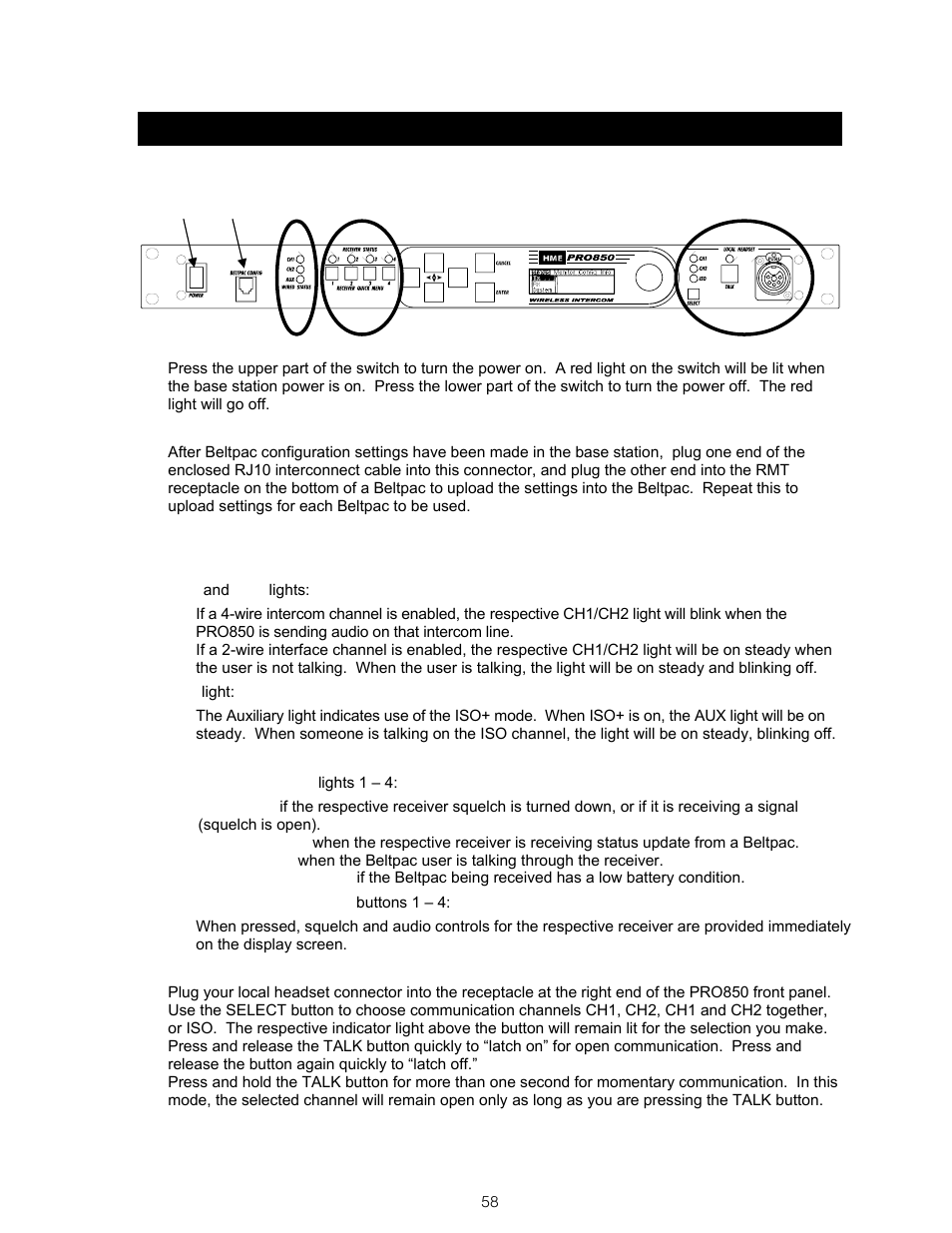 Section 15, Pro850 operation | Clear-Com BS850 (Last time buy) User Manual | Page 61 / 61