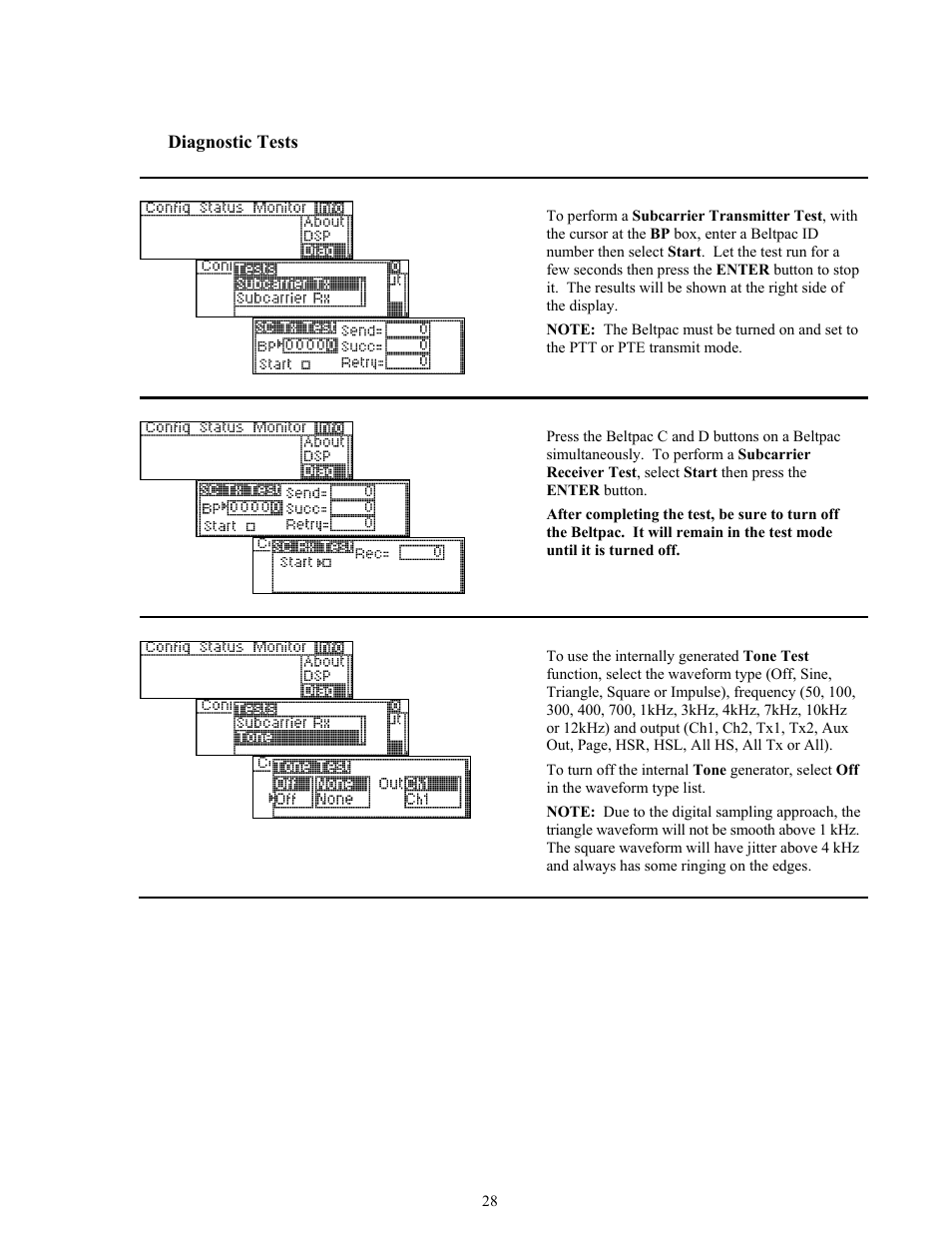 Diagnostic tests | Clear-Com BS850 (Last time buy) User Manual | Page 31 / 48