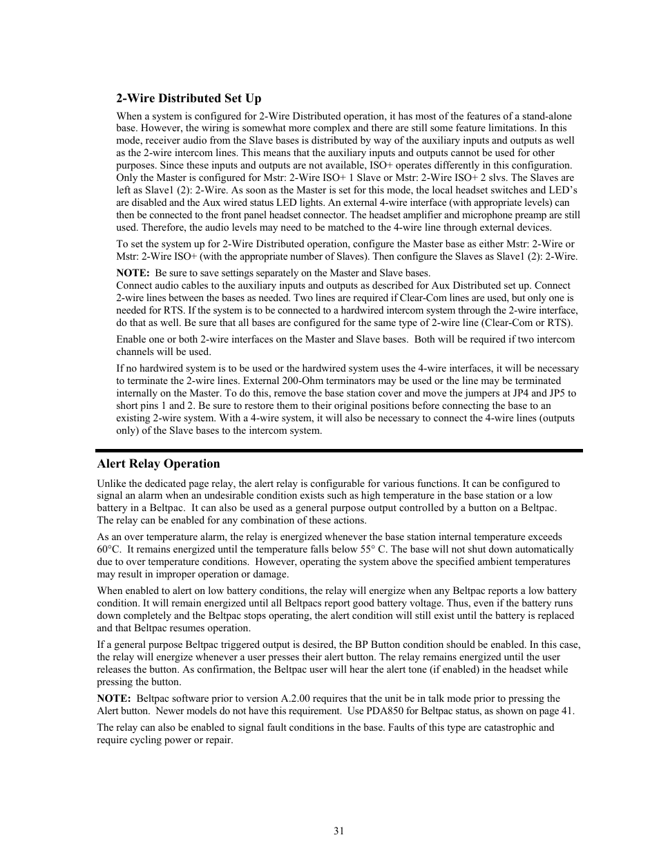 Wire distributed set up, Alert relay operation | Clear-Com BS850 (Last time buy) User Manual | Page 34 / 48