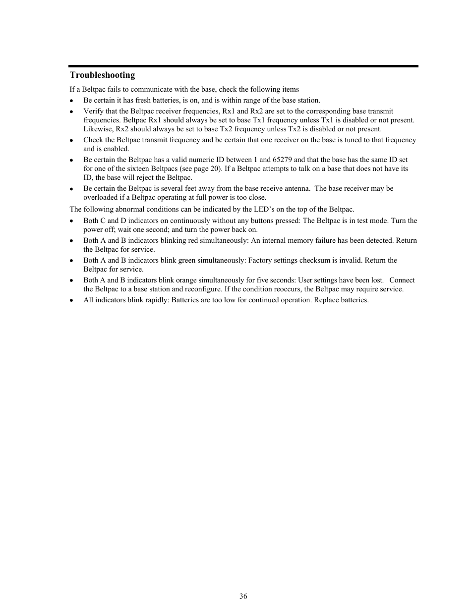 Troubleshooting | Clear-Com BS850 (Last time buy) User Manual | Page 39 / 48