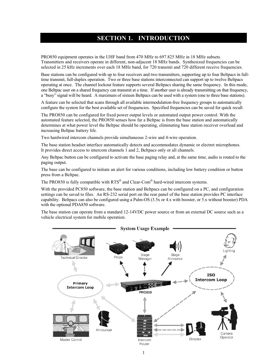 Introduction, Section 1 | Clear-Com BS850 (Last time buy) User Manual | Page 4 / 48