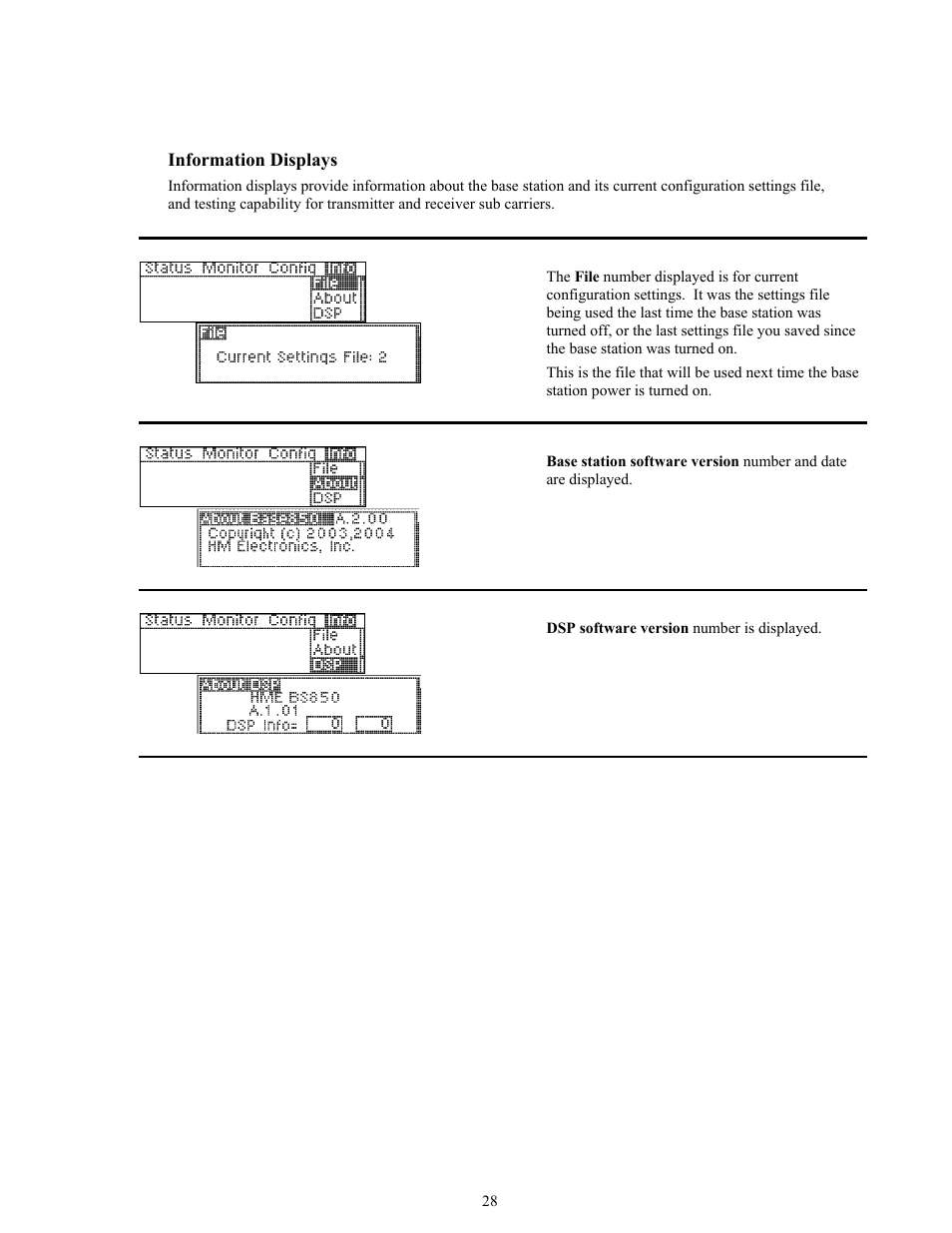 Information displays | Clear-Com BS850 (Last time buy) User Manual | Page 31 / 50
