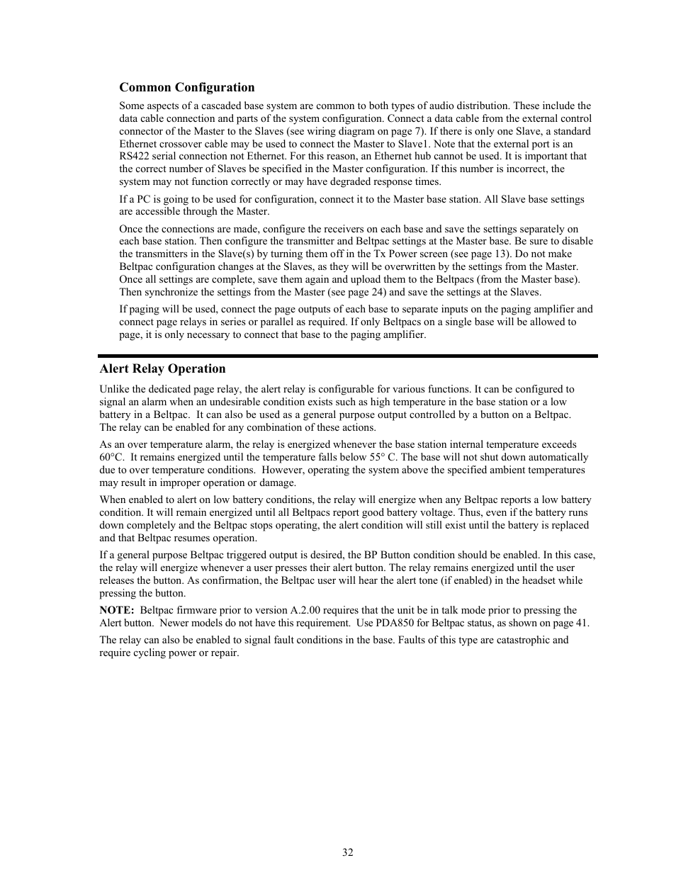 Common configuration, Alert relay operation | Clear-Com BS850 (Last time buy) User Manual | Page 35 / 50