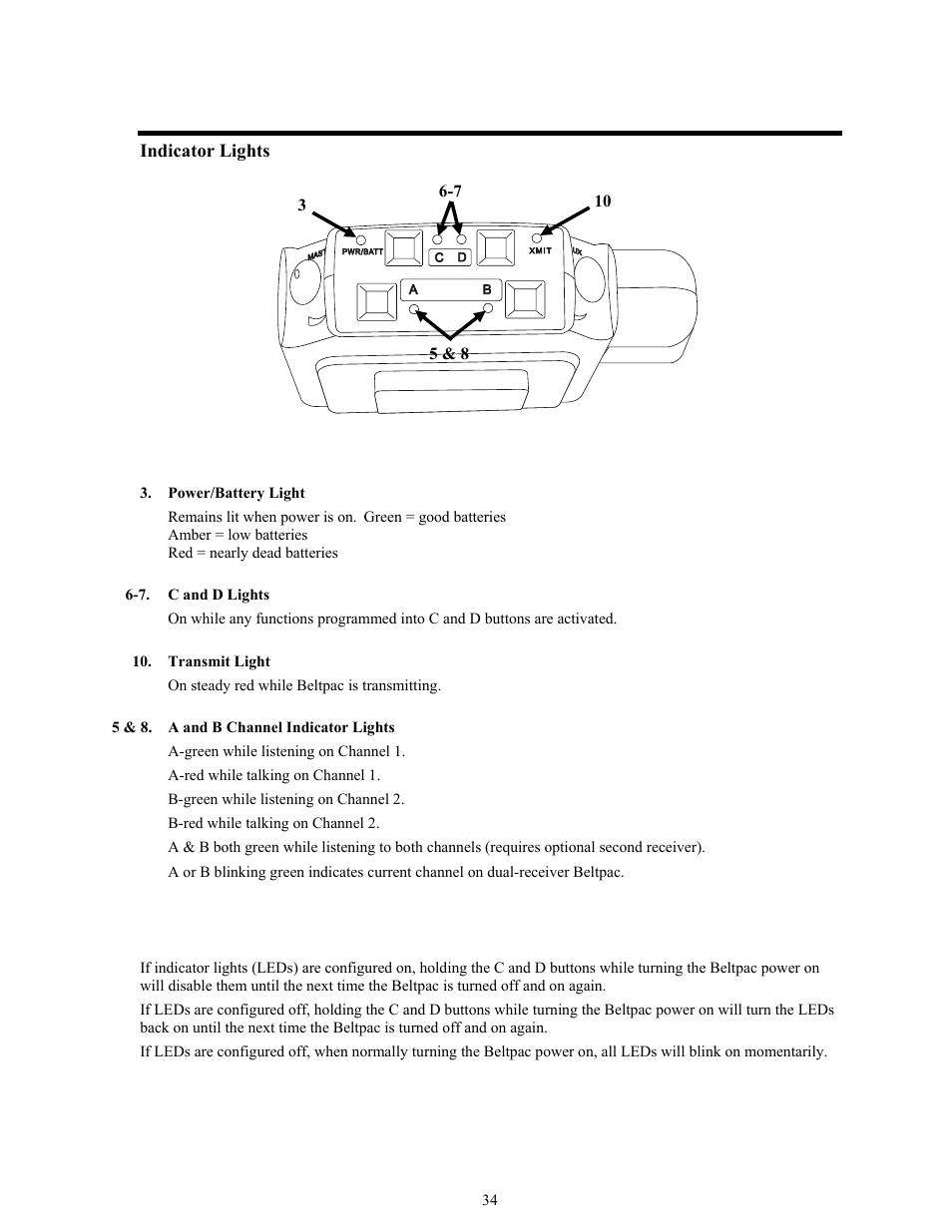 Indicator lights | Clear-Com BS850 (Last time buy) User Manual | Page 37 / 50