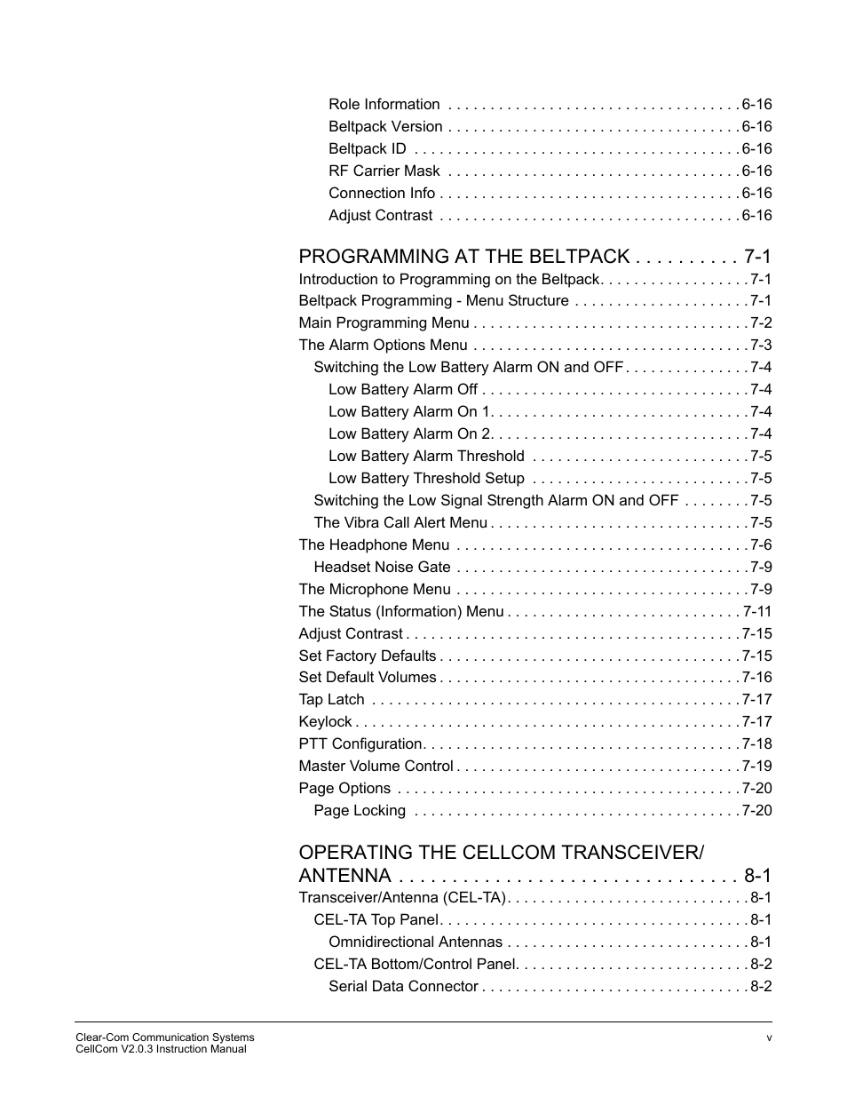 Programming at the beltpack -1, Operating the cellcom transceiver/ antenna -1 | Clear-Com CellCom Battery Pack Charger User Manual | Page 11 / 217