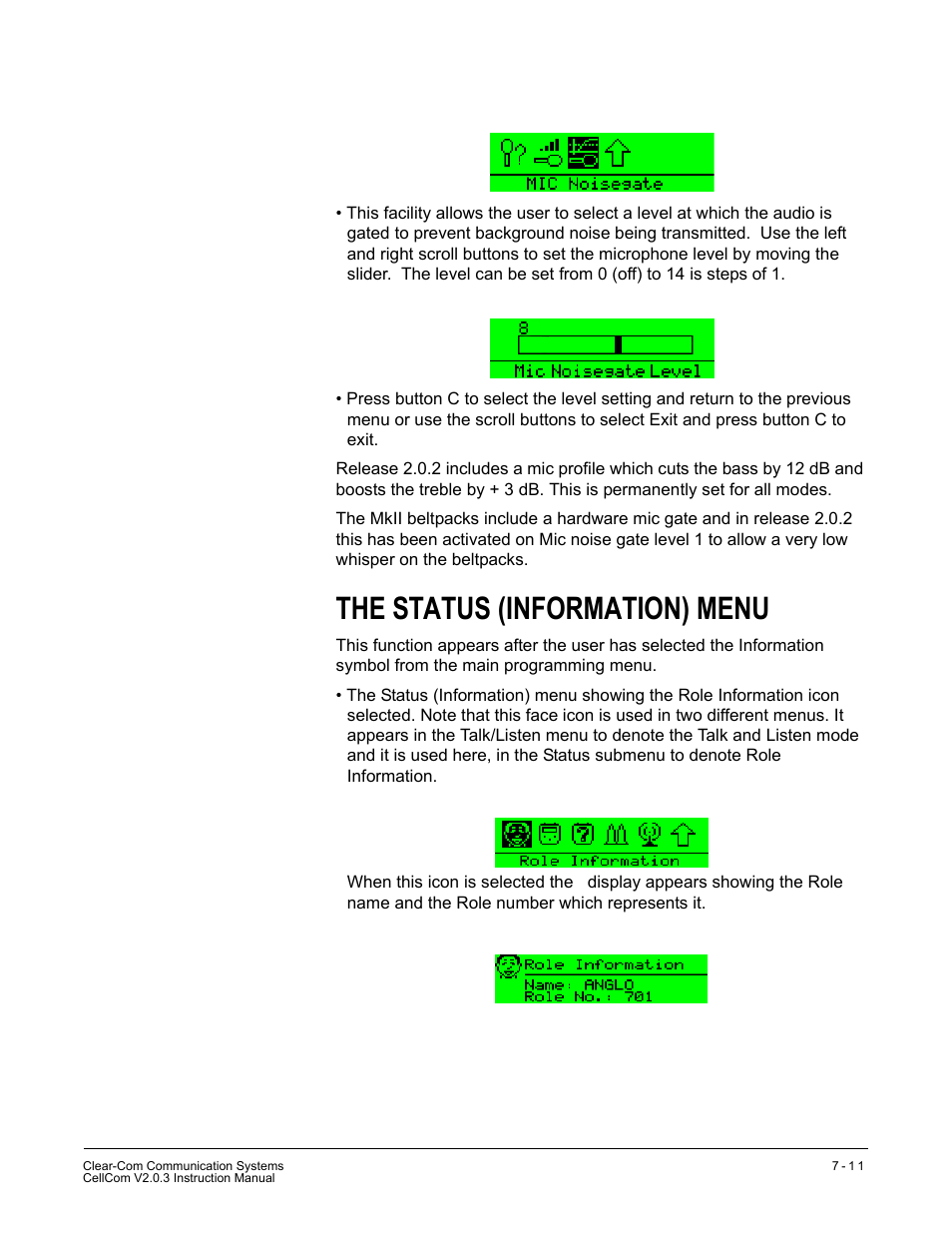 The status (information) menu, The status (information) menu -11 | Clear-Com CellCom Battery Pack Charger User Manual | Page 127 / 217