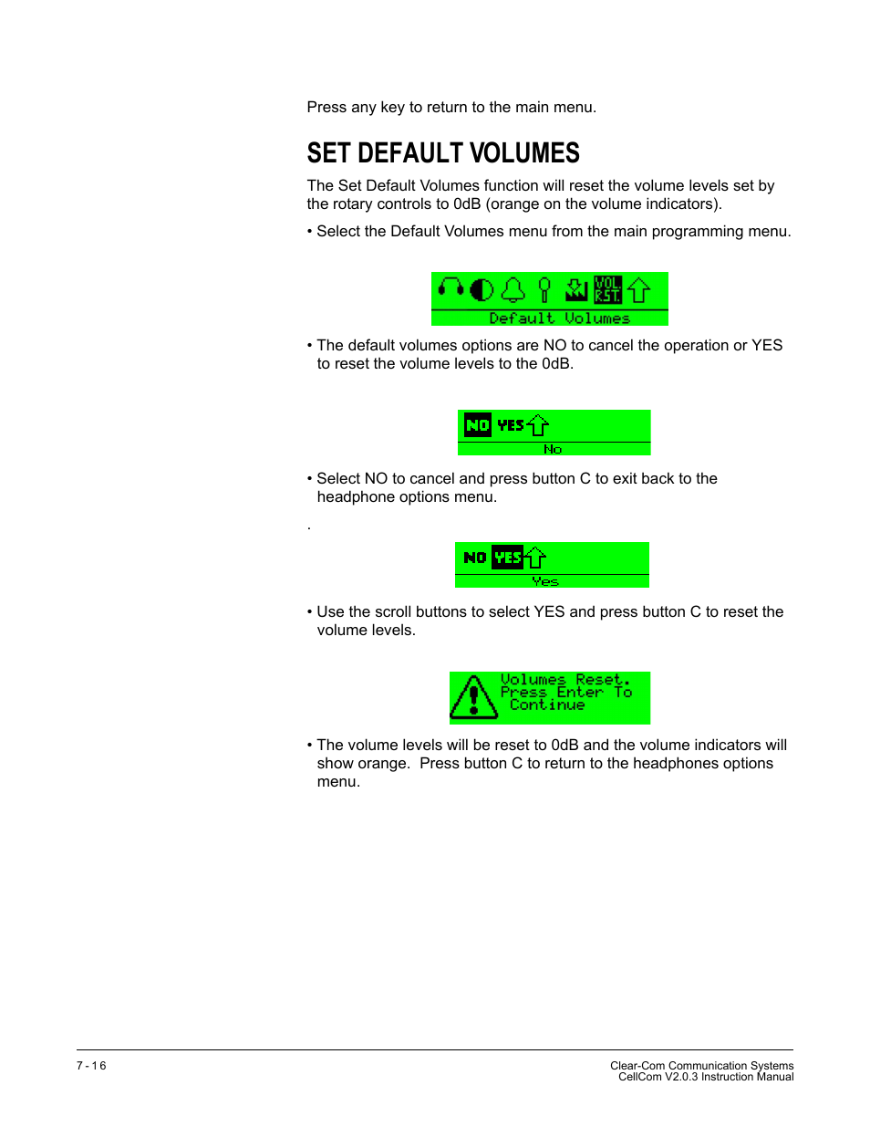 Set default volumes, Set default volumes -16 | Clear-Com CellCom Battery Pack Charger User Manual | Page 132 / 217