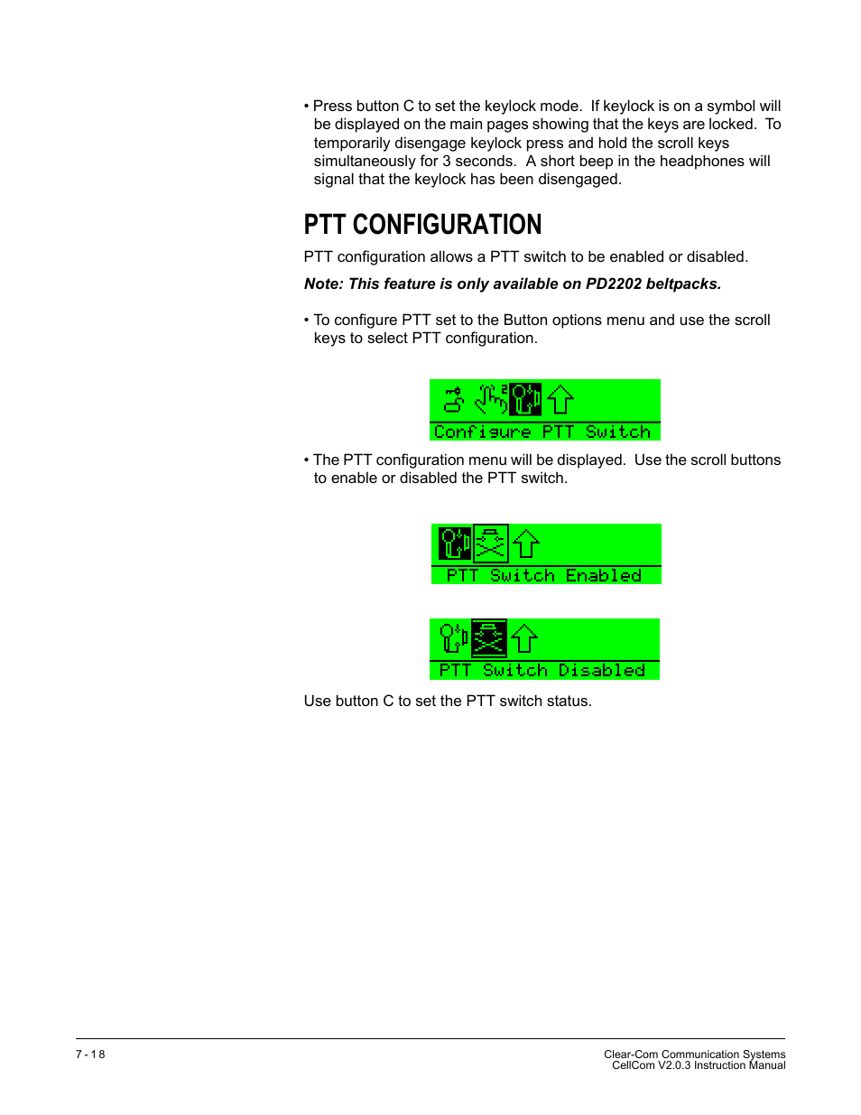 Ptt configuration, Ptt configuration -18 | Clear-Com CellCom Battery Pack Charger User Manual | Page 134 / 217