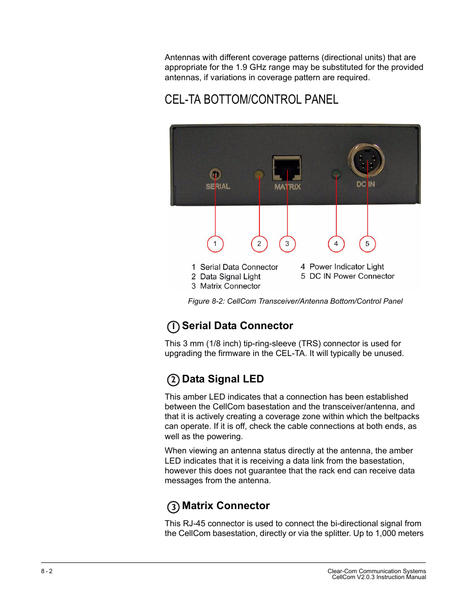 Cel-ta bottom/control panel, Serial data connector, Data signal led | Matrix connector, Cel-ta bottom/control panel -2, Serial data connector -2, Data signal led -2 matrix connector -2 | Clear-Com CellCom Battery Pack Charger User Manual | Page 138 / 217