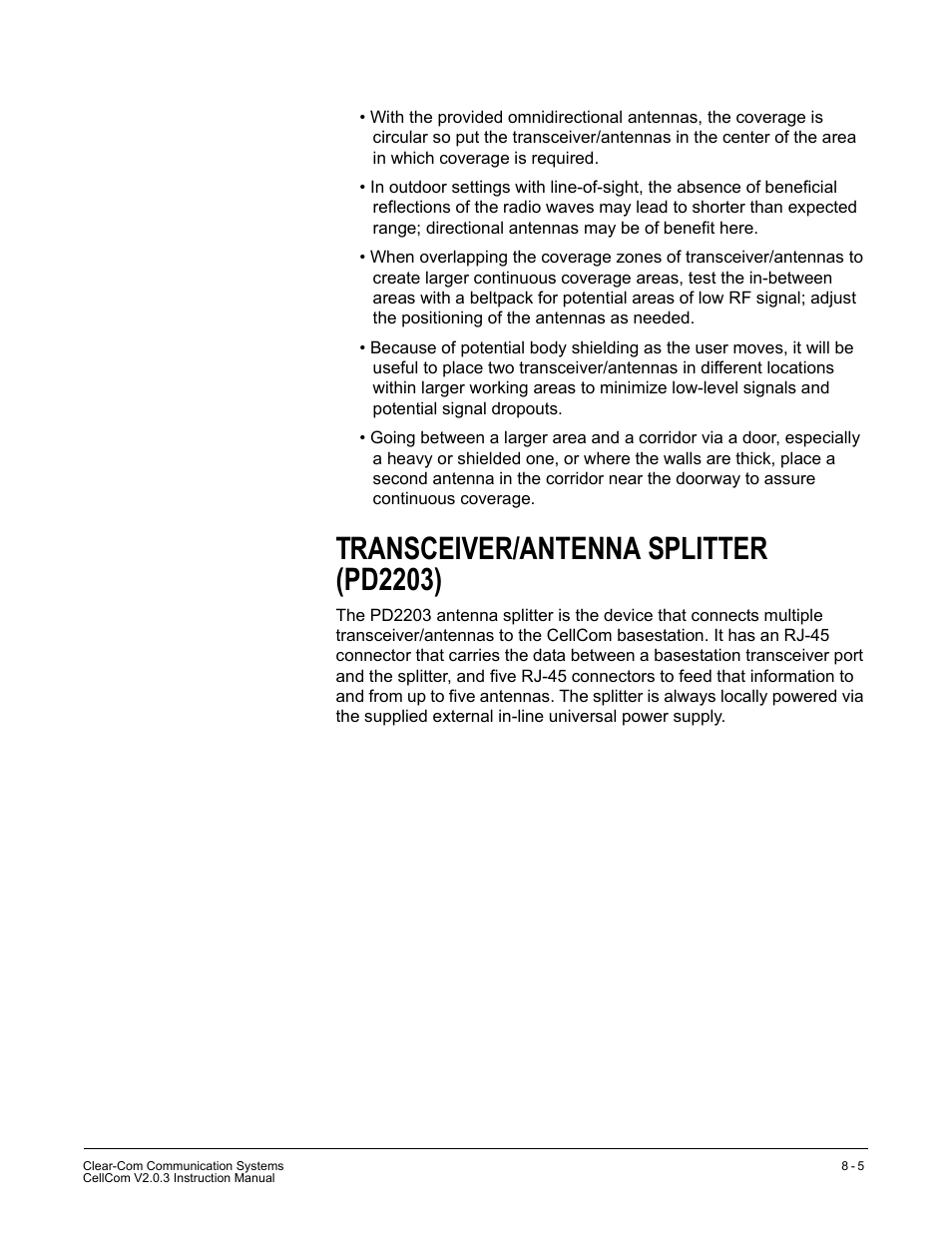 Transceiver/antenna splitter (pd2203), Transceiver/antenna splitter (pd2203) -5 | Clear-Com CellCom Battery Pack Charger User Manual | Page 141 / 217