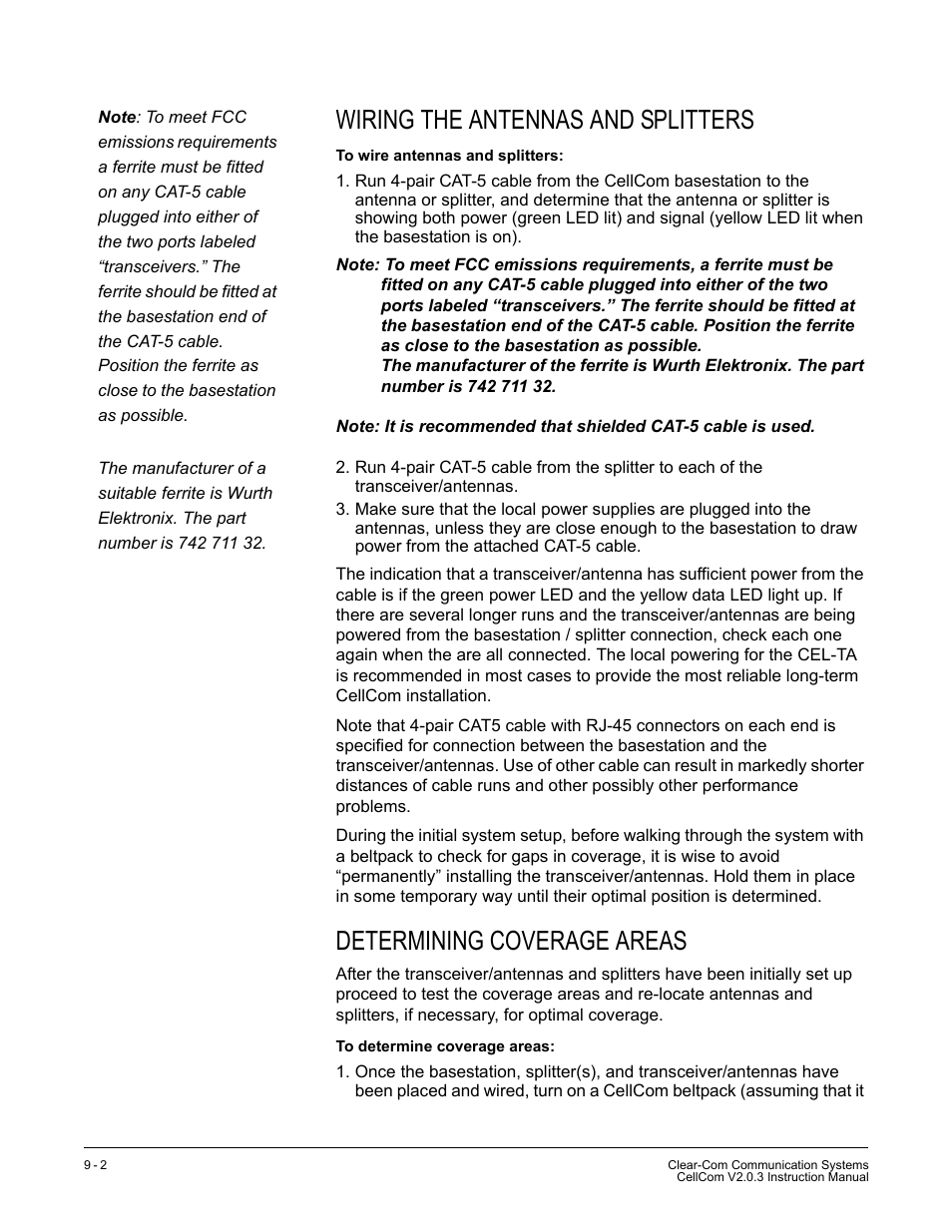 Wiring the antennas and splitters, Determining coverage areas | Clear-Com CellCom Battery Pack Charger User Manual | Page 146 / 217