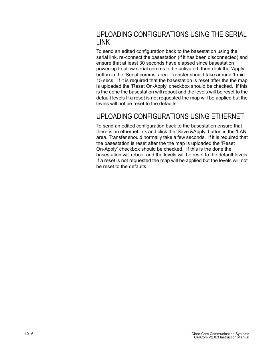 Uploading configurations using the serial link, Uploading configurations using ethernet | Clear-Com CellCom Battery Pack Charger User Manual | Page 158 / 217