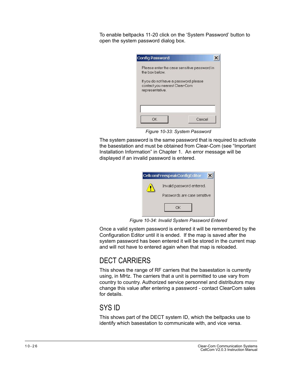 Dect carriers, Sys id, Dect carriers -26 sys id -26 | Clear-Com CellCom Battery Pack Charger User Manual | Page 178 / 217