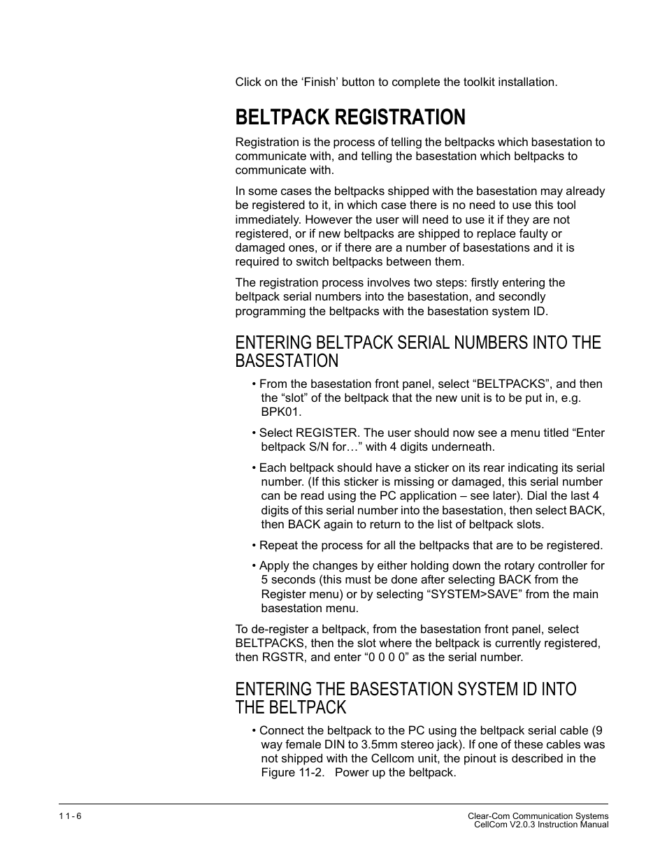 Beltpack registration, Beltpack registration -6 | Clear-Com CellCom Battery Pack Charger User Manual | Page 186 / 217