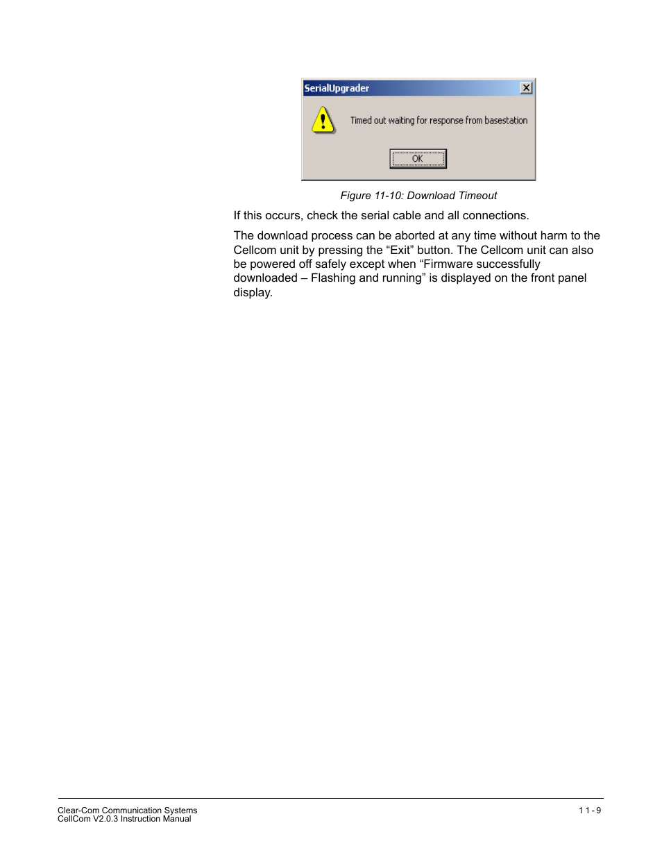 Figure 11-10 download timeout -9 | Clear-Com CellCom Battery Pack Charger User Manual | Page 189 / 217