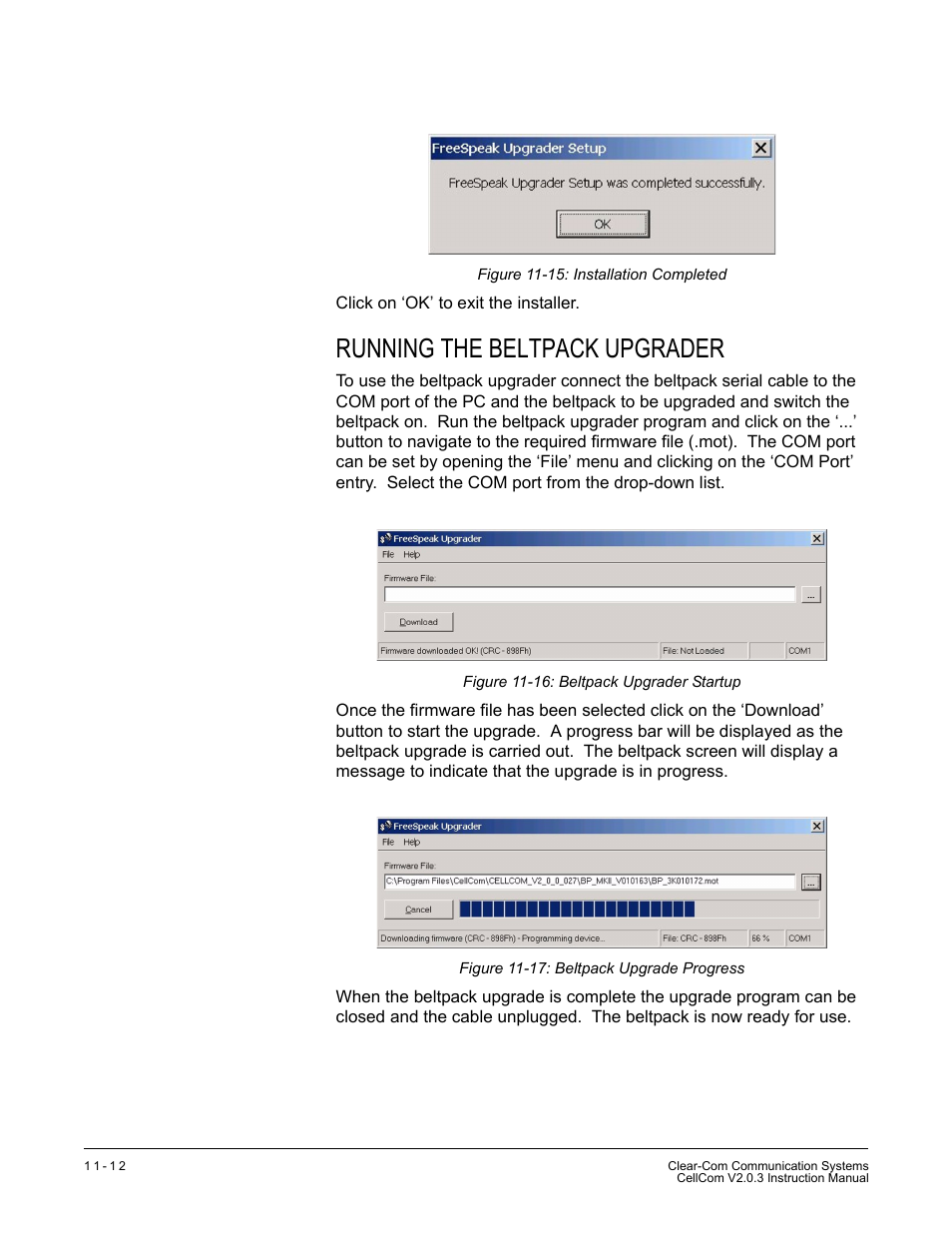 Running the beltpack upgrader, Running the beltpack upgrader -12 | Clear-Com CellCom Battery Pack Charger User Manual | Page 192 / 217