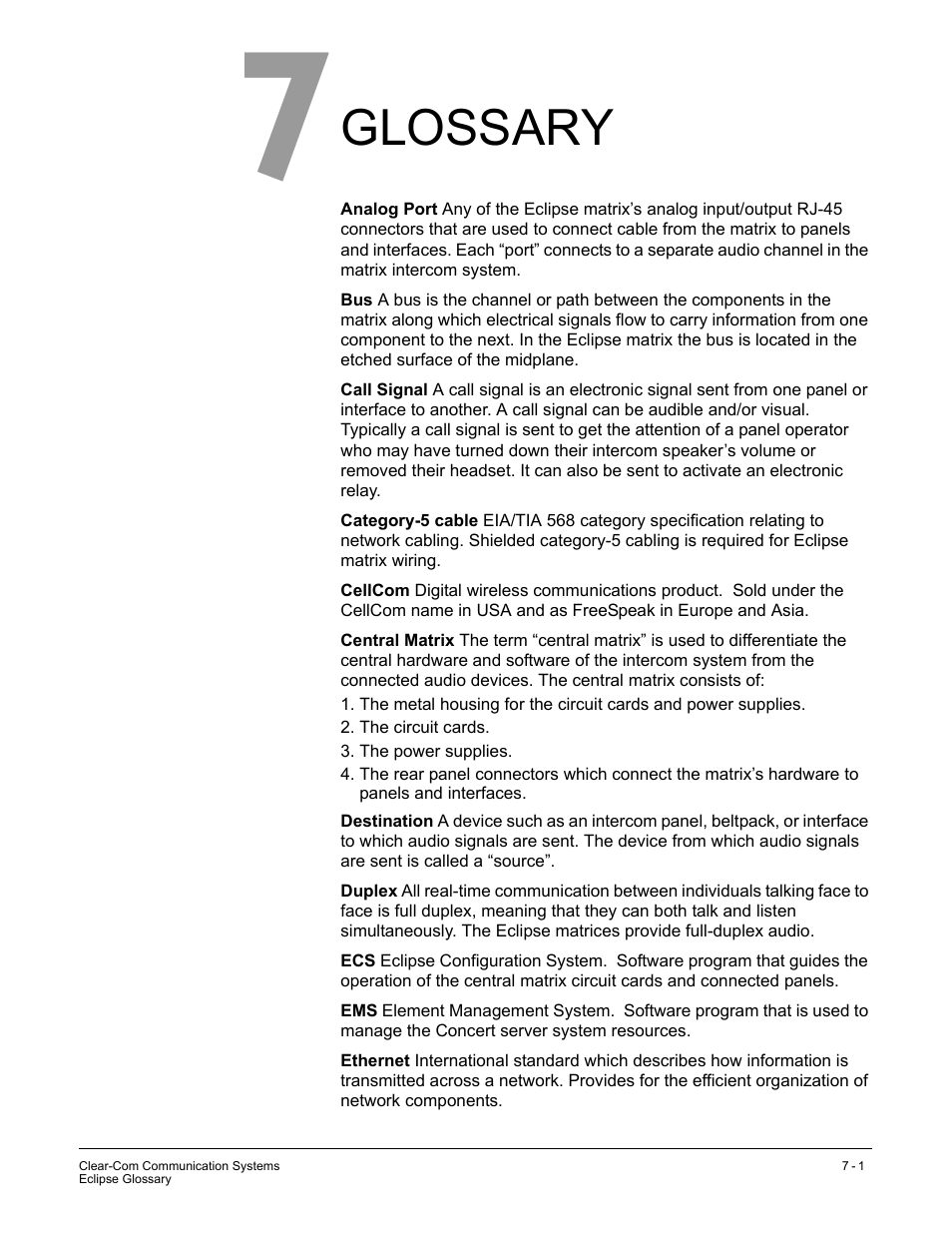 Glossary, Glossary -1 | Clear-Com CellCom Battery Pack Charger User Manual | Page 199 / 217