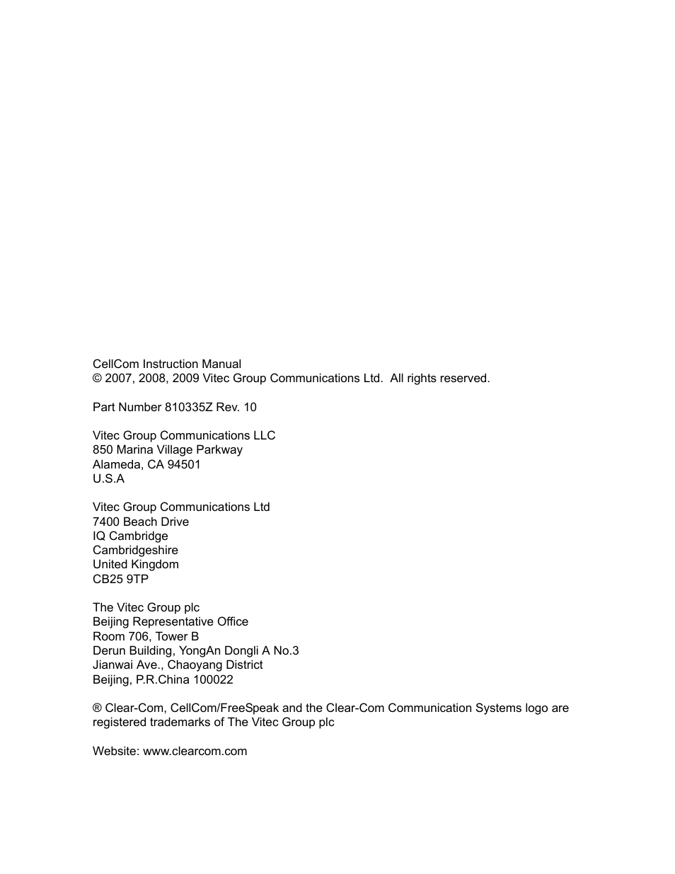 Clear-Com CellCom Battery Pack Charger User Manual | Page 2 / 217