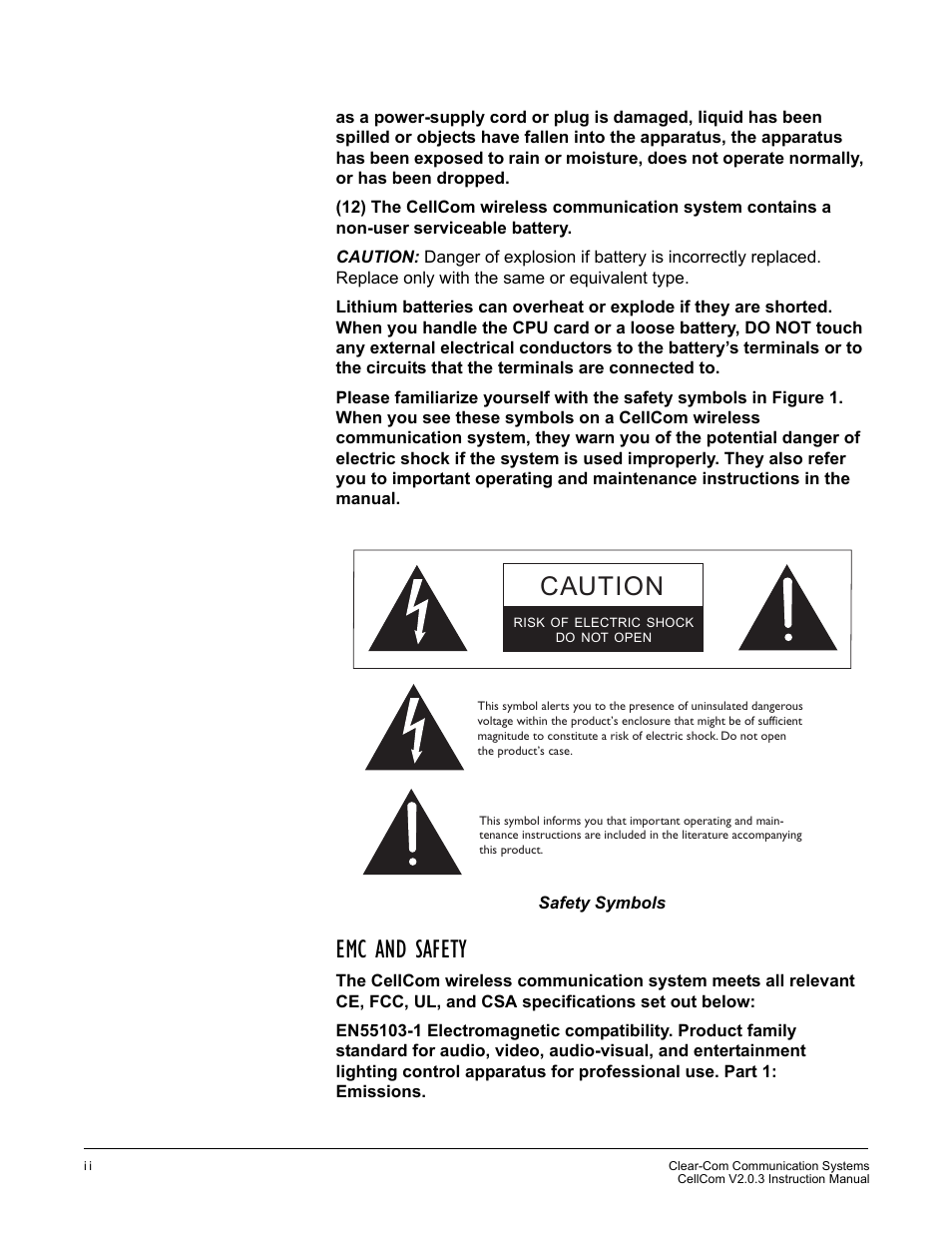 Emc and safety, Caution | Clear-Com CellCom Battery Pack Charger User Manual | Page 24 / 217