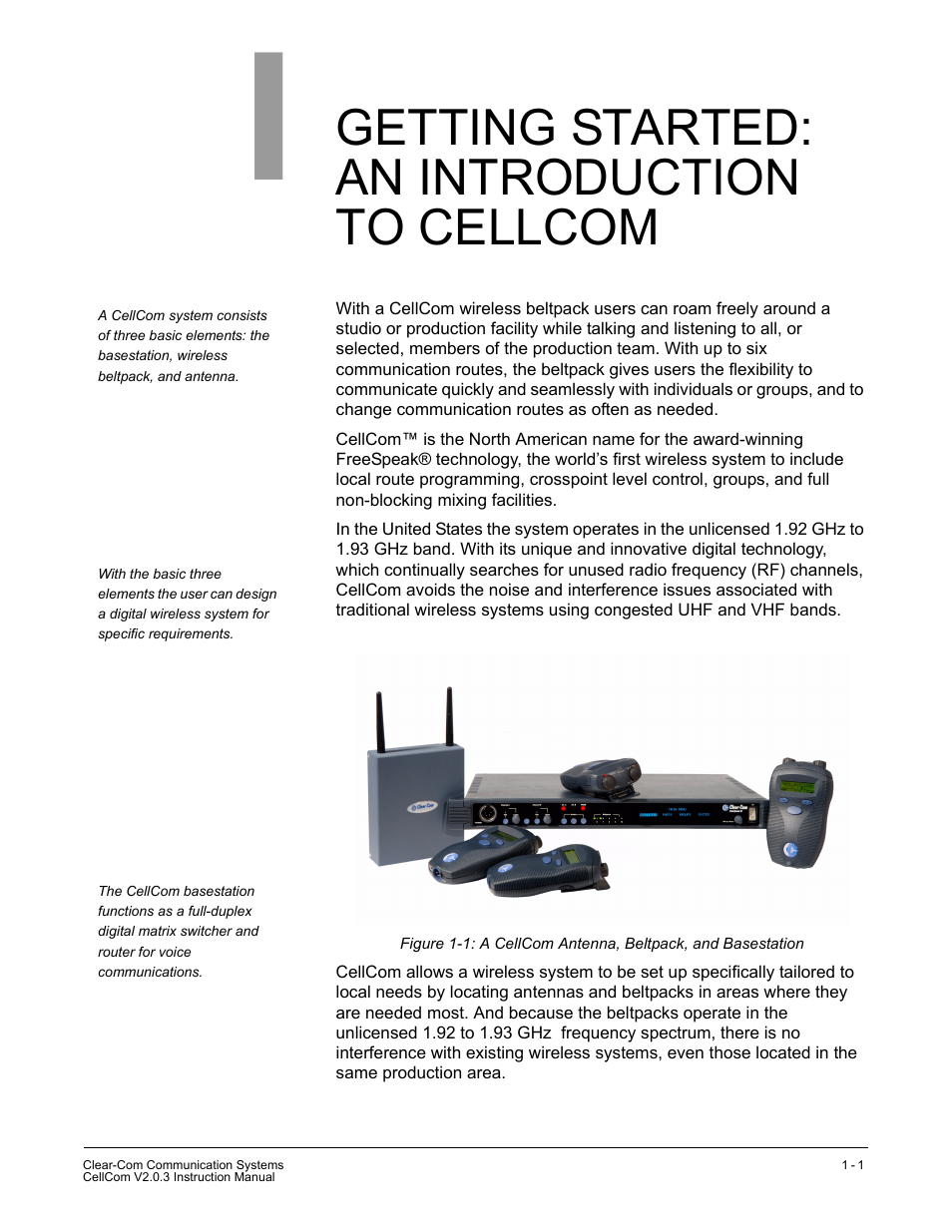 Getting started: an introduction to cellcom, Getting started: an introduction to cellcom -1 | Clear-Com CellCom Battery Pack Charger User Manual | Page 27 / 217