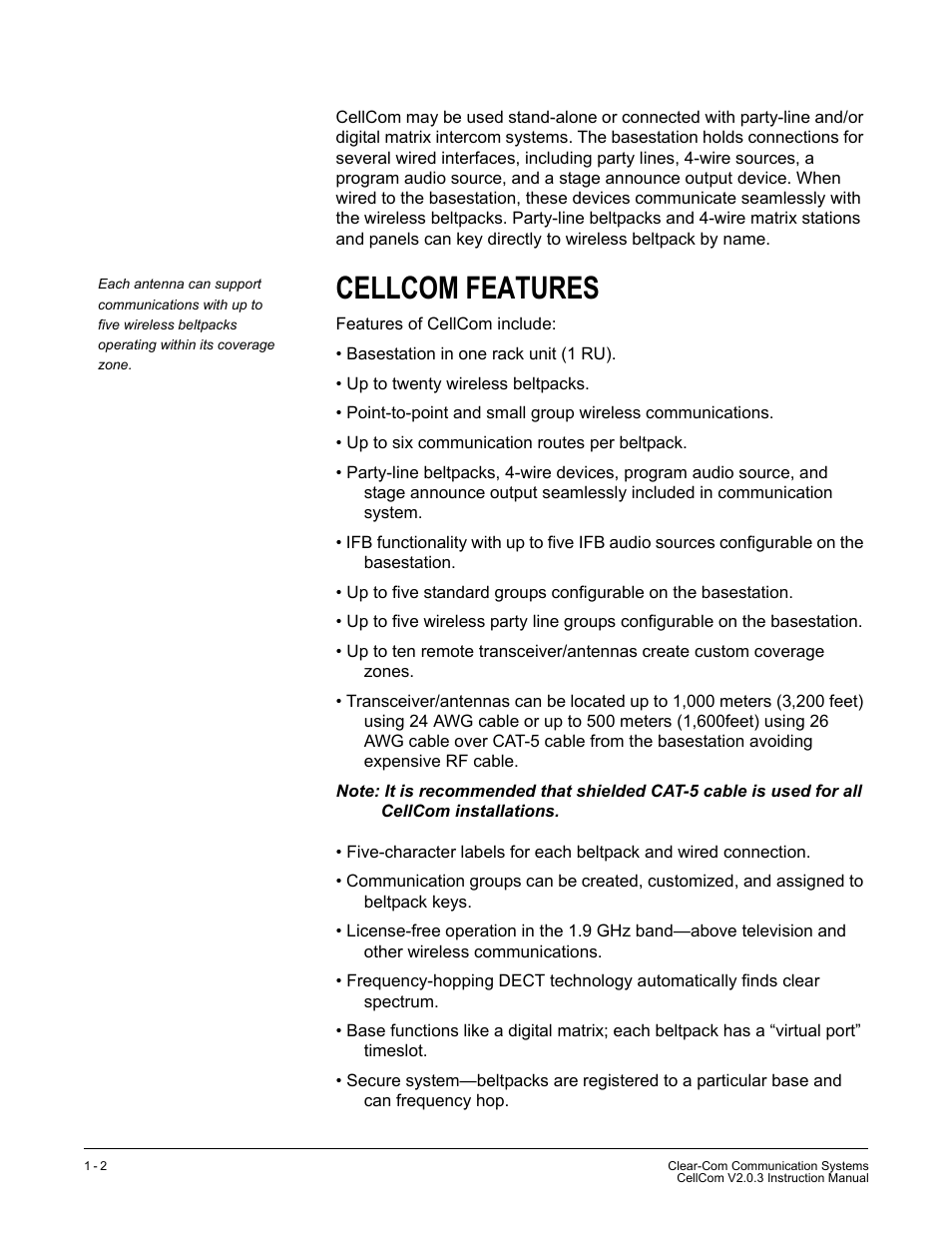 Cellcom features, Cellcom features -2 | Clear-Com CellCom Battery Pack Charger User Manual | Page 28 / 217