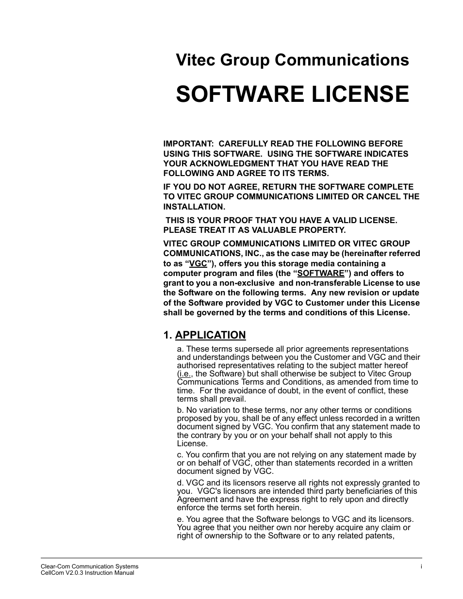 Software license, Vitec group communications | Clear-Com CellCom Battery Pack Charger User Manual | Page 3 / 217